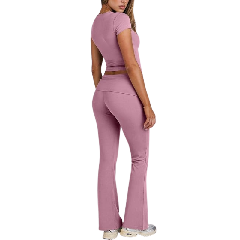 Two Piece Lounge Set With Crop Top And Flare Leggings For Women