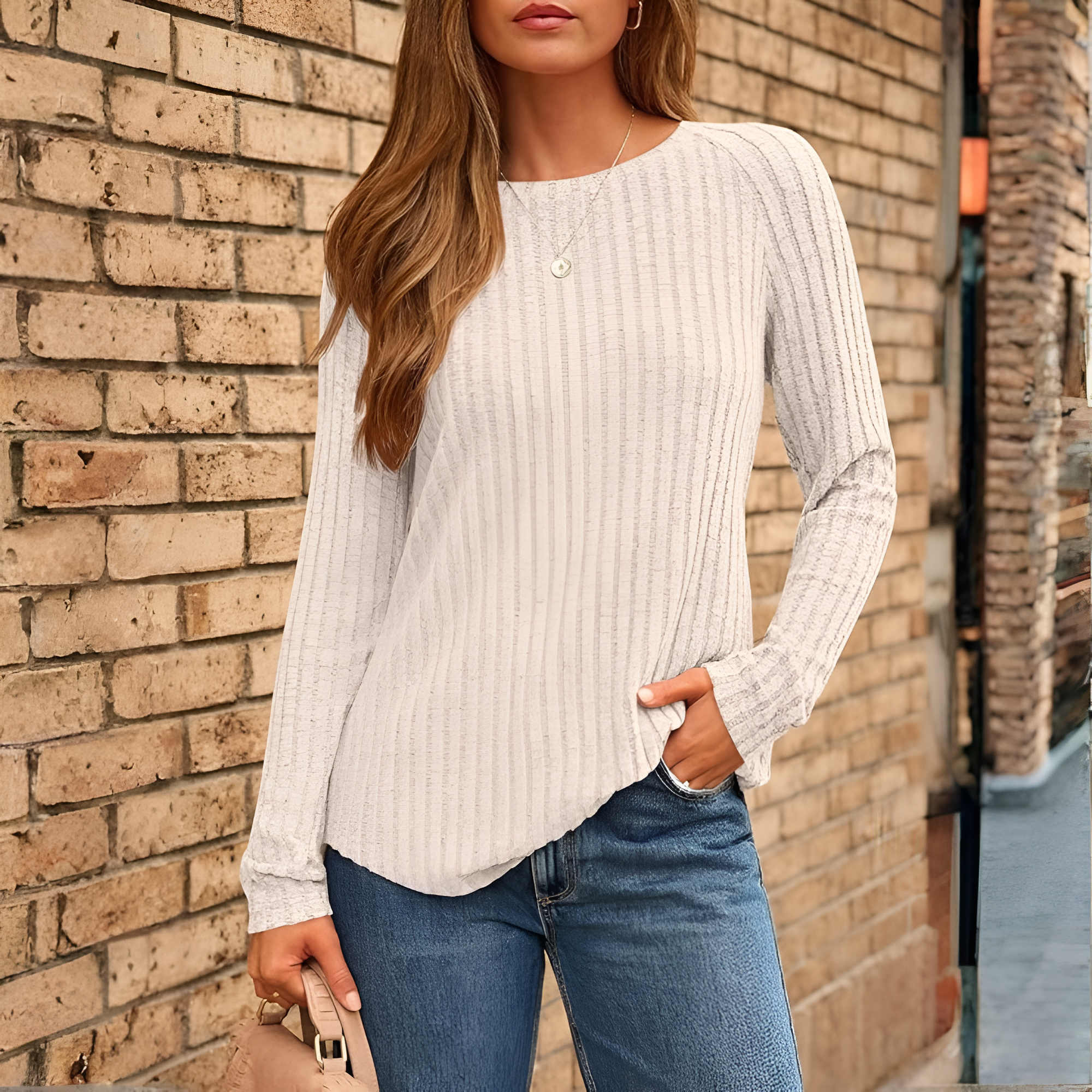Soft Ribbed Long Sleeve T Shirt For Women