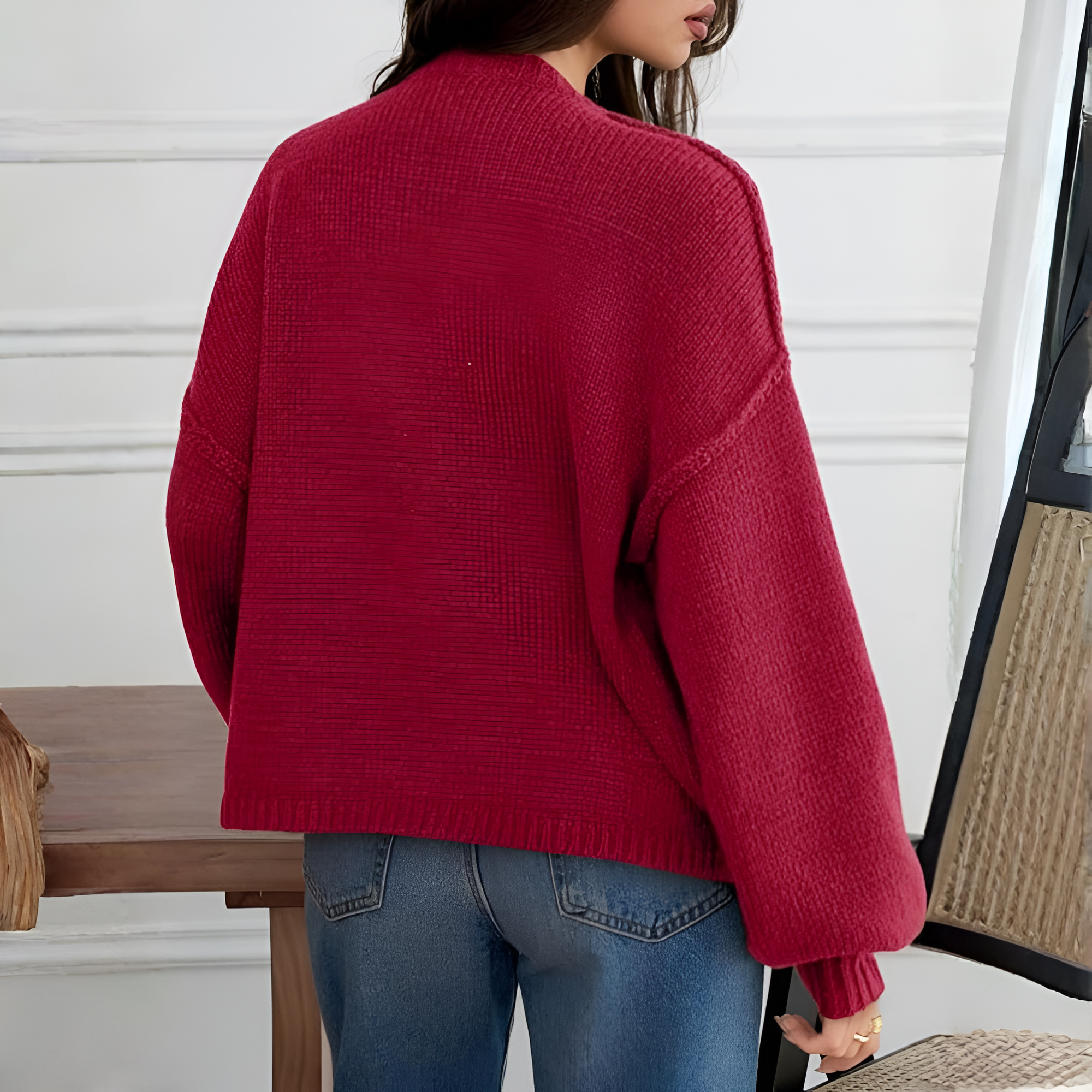 Oversized Button Up Knit Cardigan With Lantern Sleeves