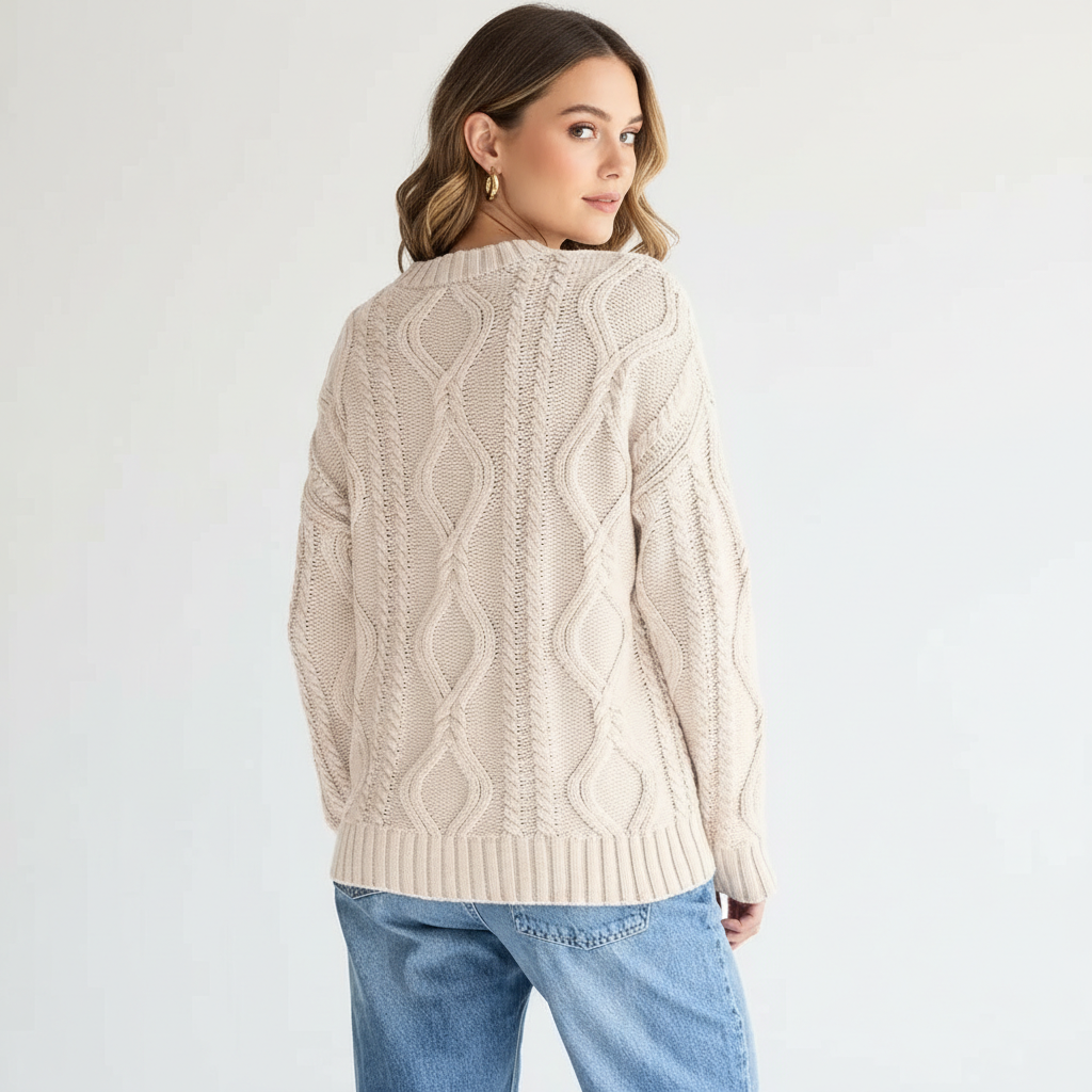 Oversized Cable Knit Sweater Crewneck Cozy Fall Pullover Top For Women