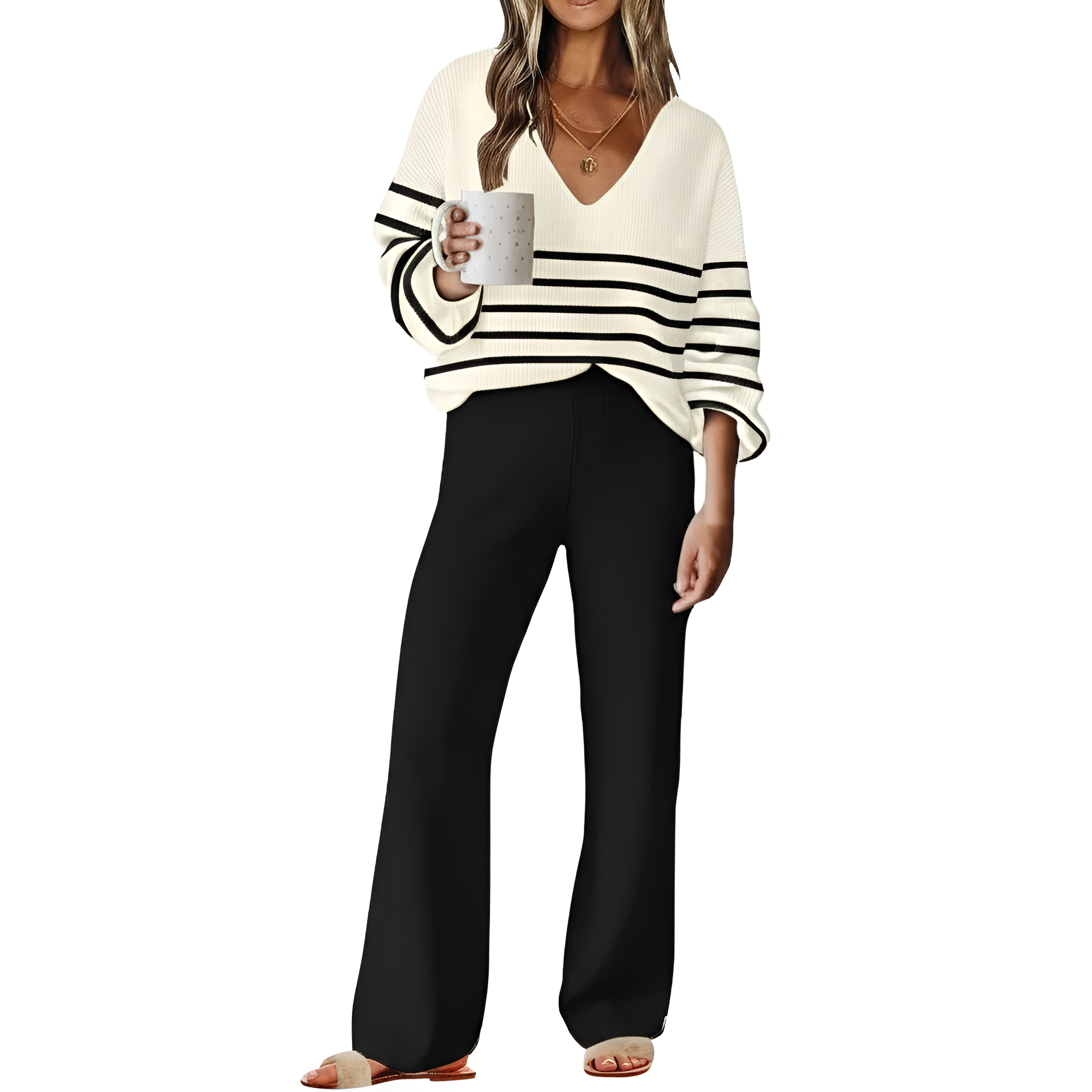 Two Piece Lounge Sets For Women With Knit Sweater Top And And Matching Pants