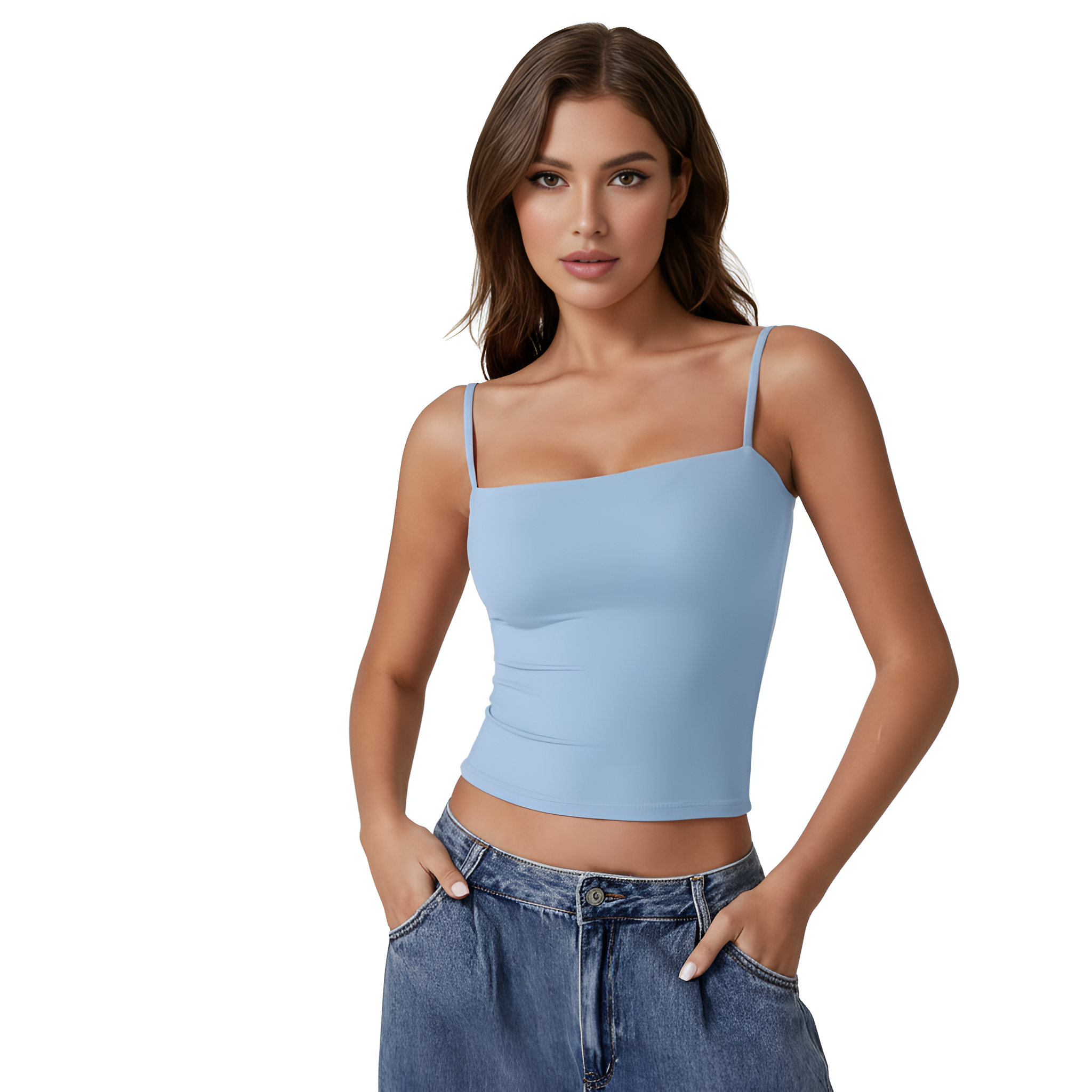 Double Lined Basic Tank Top With Adjustable Spaghetti Straps And Sleeveless Fit For Women