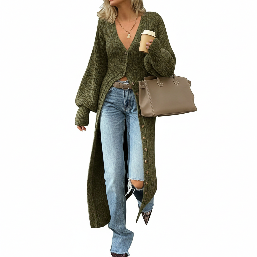 Long Sleeve Button Front Chunky Style Knit Cardigan Sweater Coat