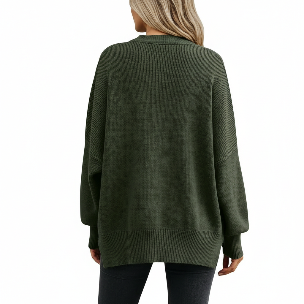 Oversized Batwing Knit Side Slit Pullover Sweater For Women