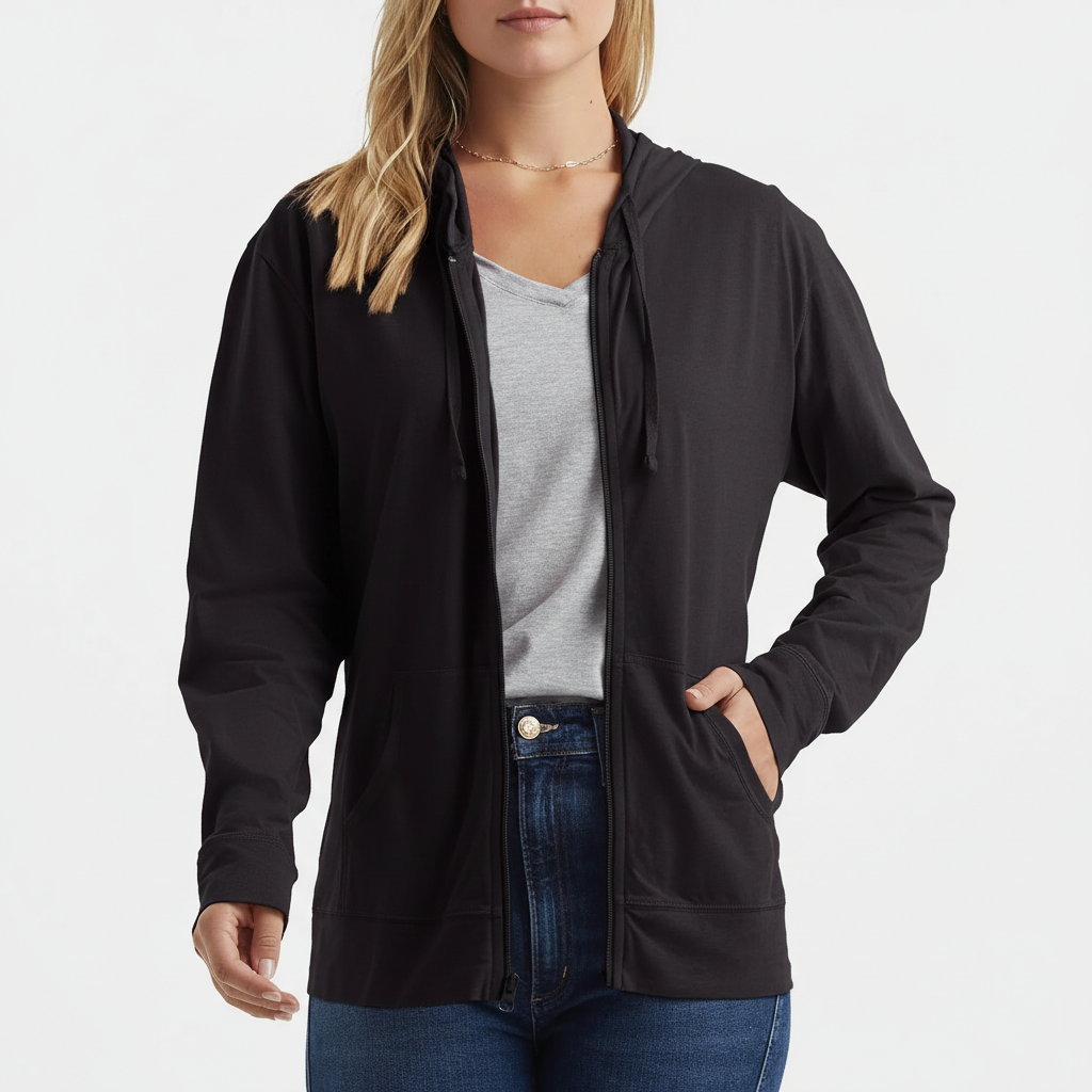 Casual Hoodie With Full Zip And Pockets For Women