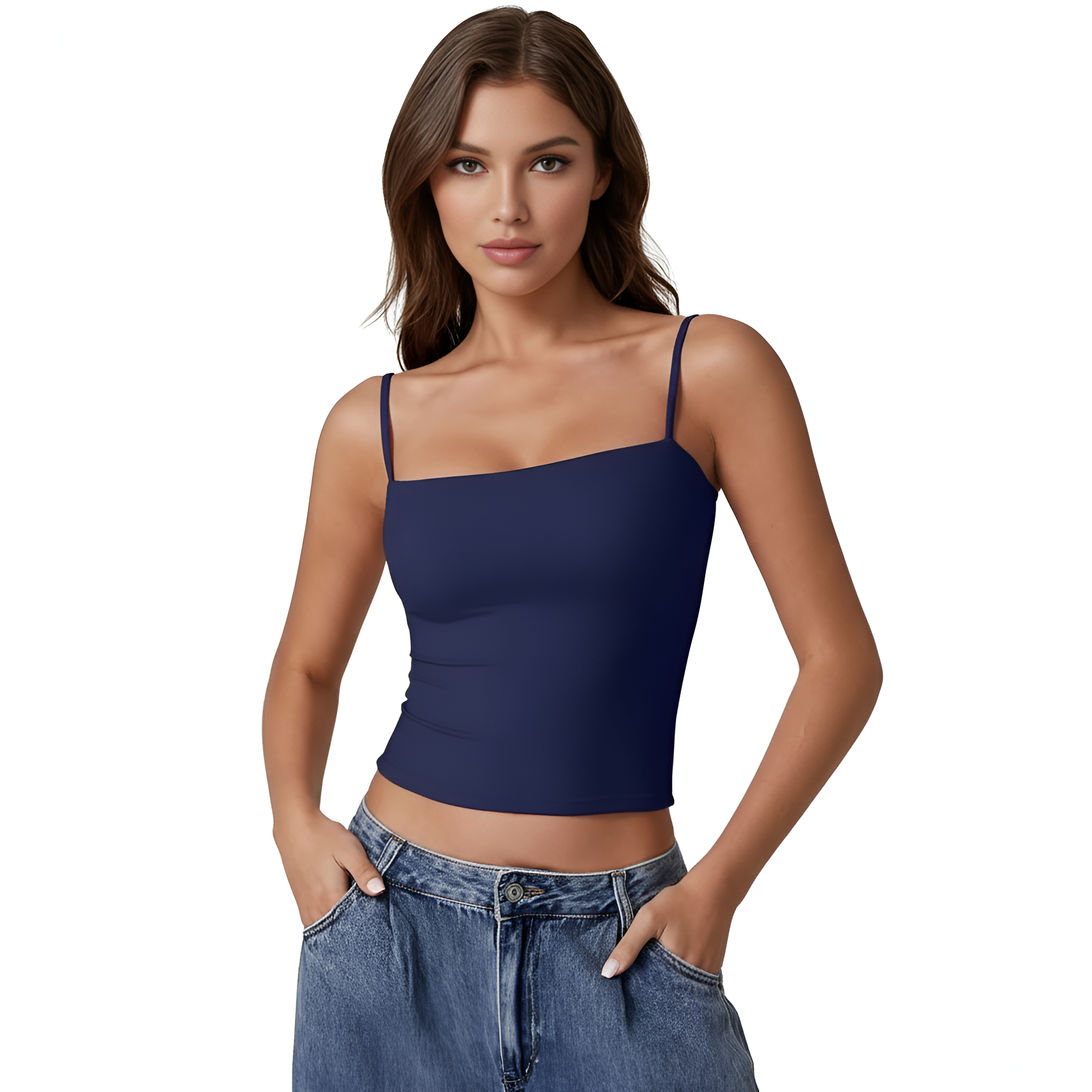 Double Lined Basic Tank Top With Adjustable Spaghetti Straps And Sleeveless Fit For Women