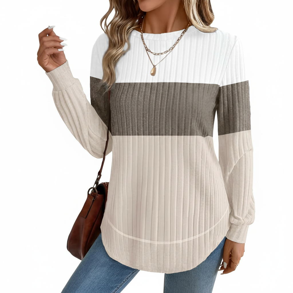 Dressy Long Sleeve Tunic Sweater With Curved Hem And Loose Fit For Women