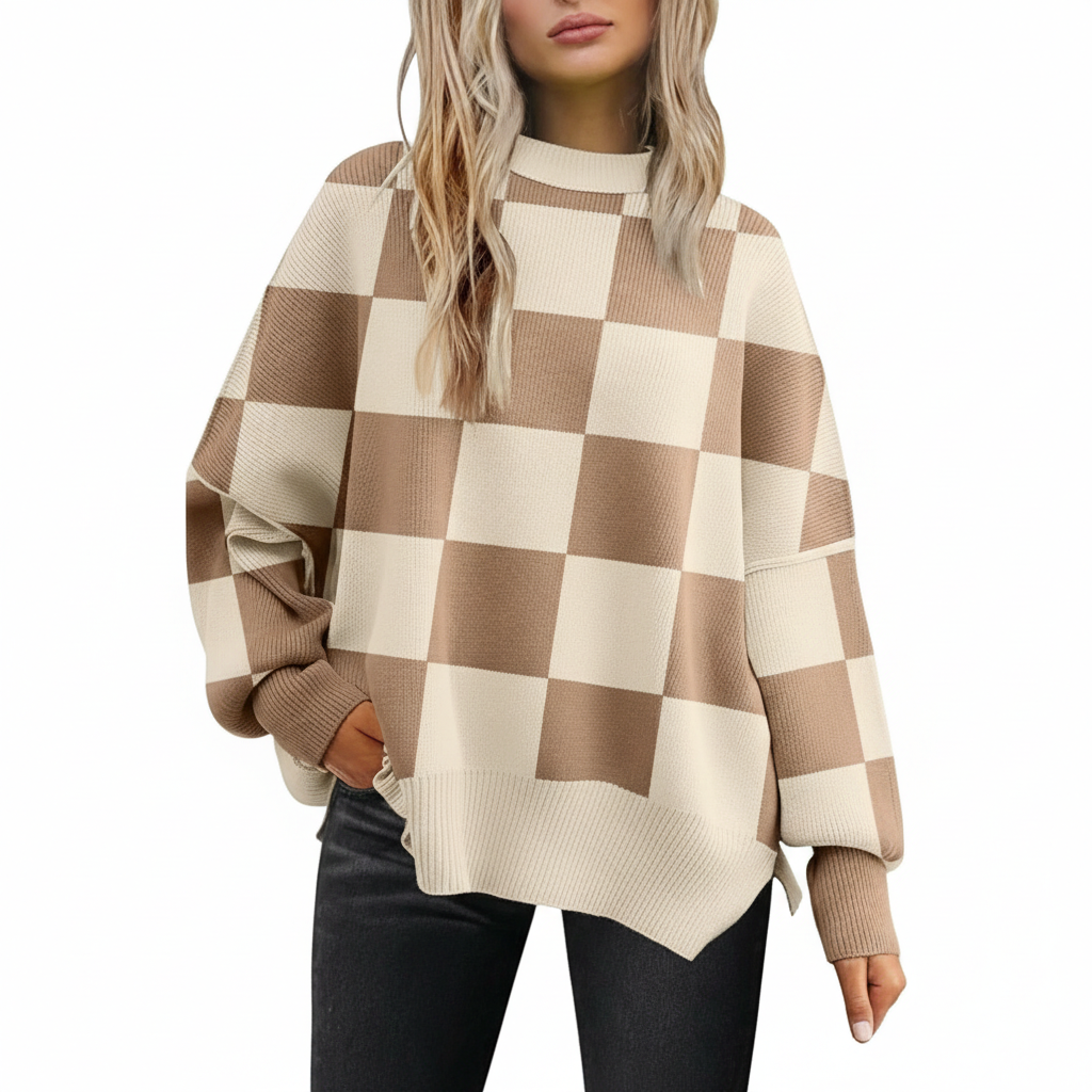 Oversized Batwing Knit Side Slit Pullover Sweater For Women