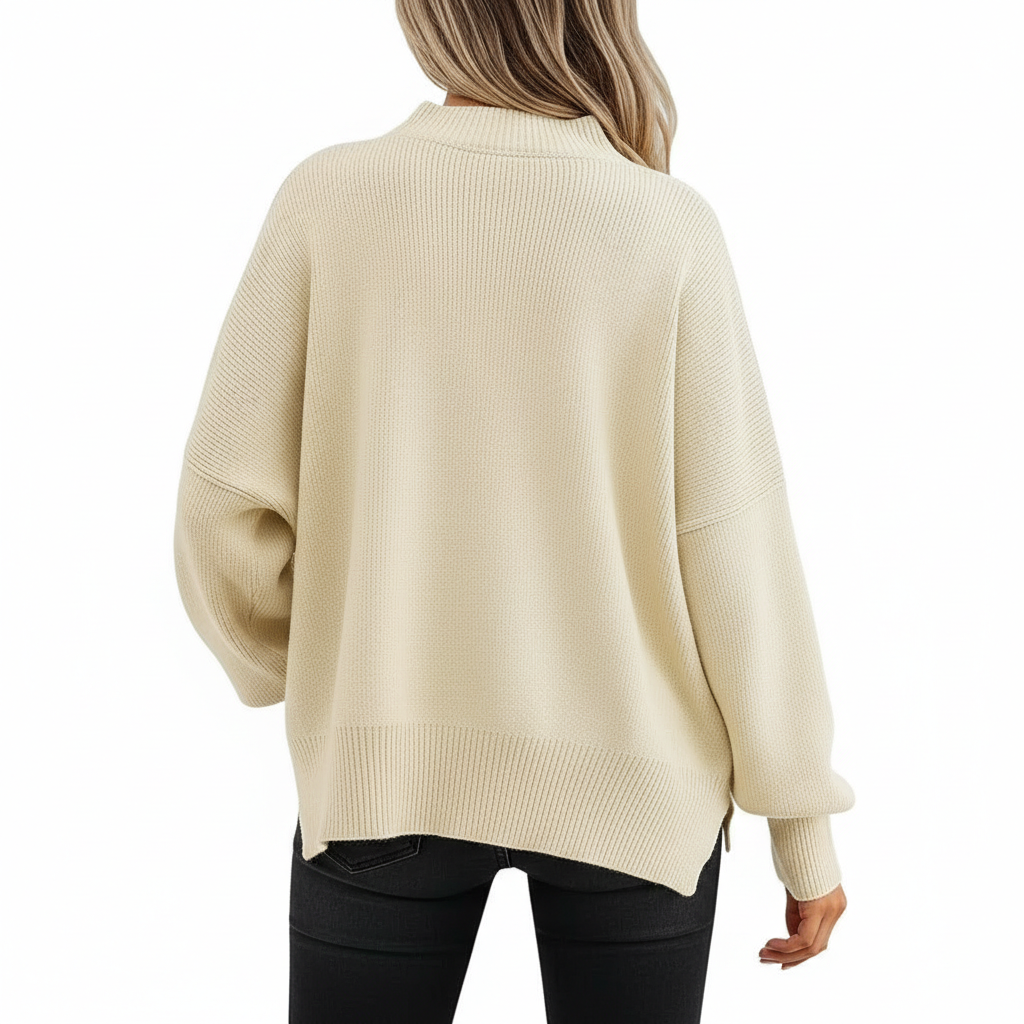 Oversized Batwing Knit Side Slit Pullover Sweater For Women