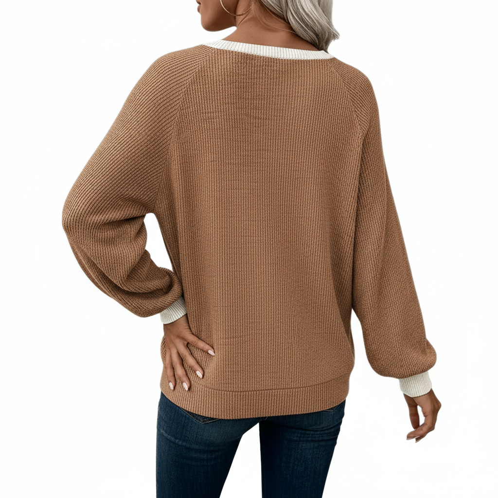 Long Sleeve Shirts With Patchwork Button Detail For Women