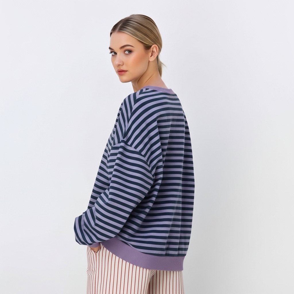 Women Oversized Striped Crewneck Sweatshirt Long Sleeve