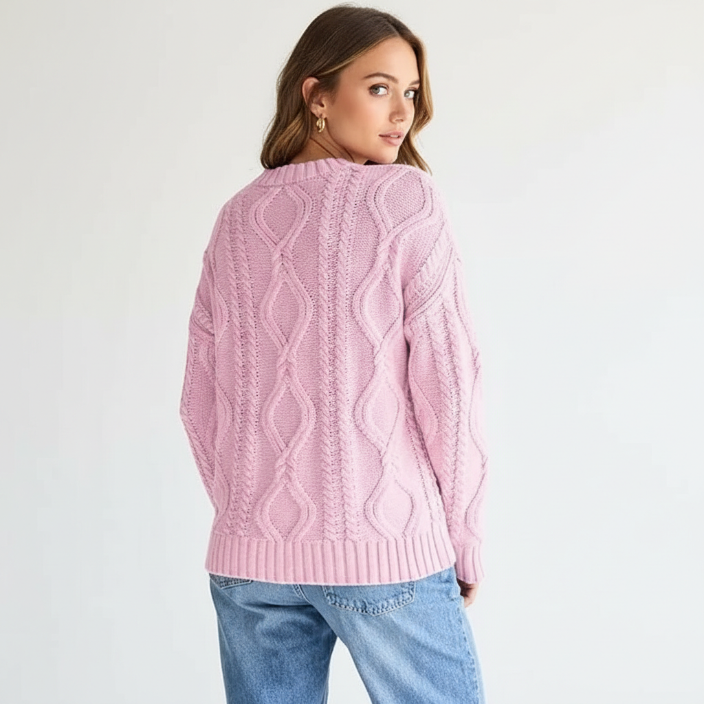 Oversized Cable Knit Sweater Crewneck Cozy Fall Pullover Top For Women