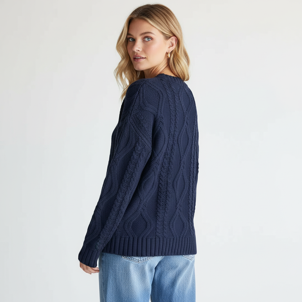 Oversized Cable Knit Sweater Crewneck Cozy Fall Pullover Top For Women