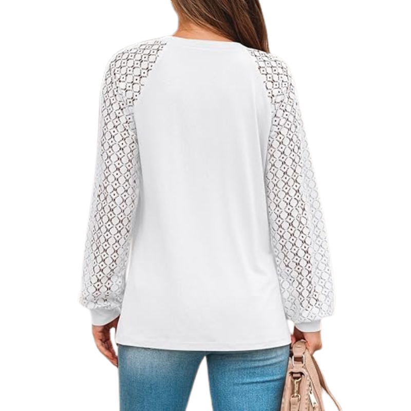 Long Sleeve Tops With Pleated Front And Lace Detail For Women