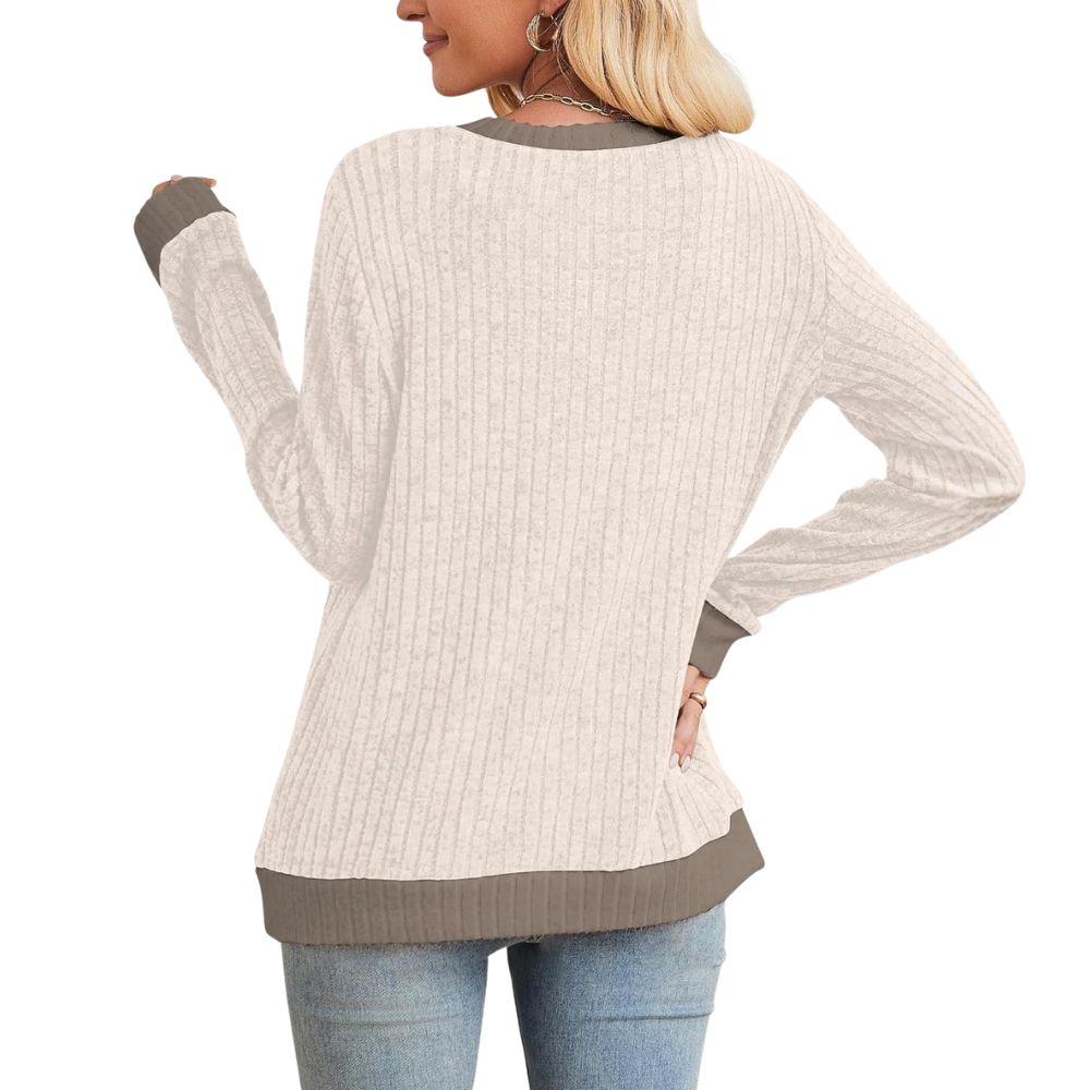 Tops Long Sleeve Shirts Lightweight Sweaters Loose Fit Crewneck Color Block