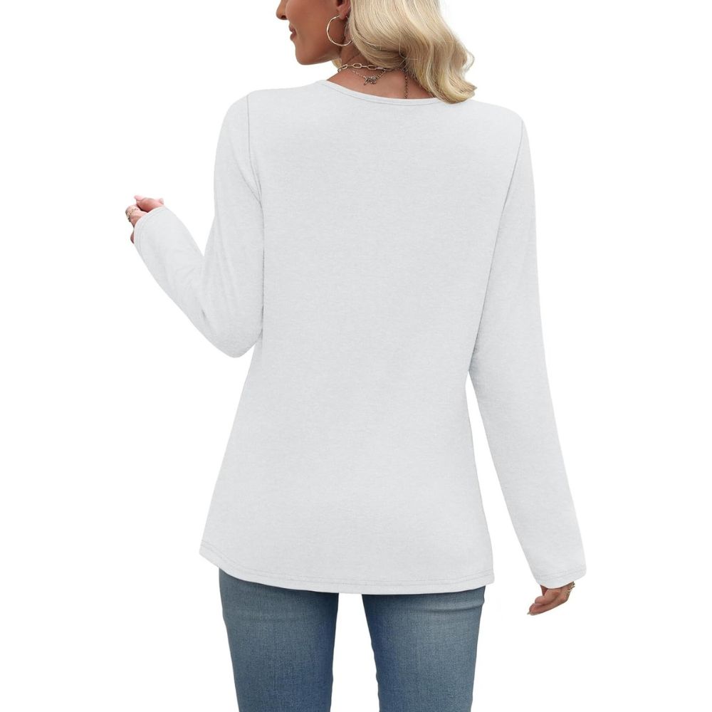 Long Sleeve Shirts for Women Fall Outfits V Neck T Shirts Button Down Tunic Tops