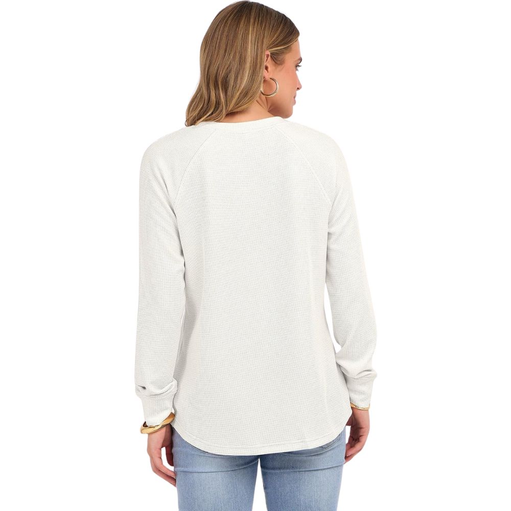 Women's Long Sleeve Waffle Knit Shirts Dressy Casual Loose Button Up V Neck