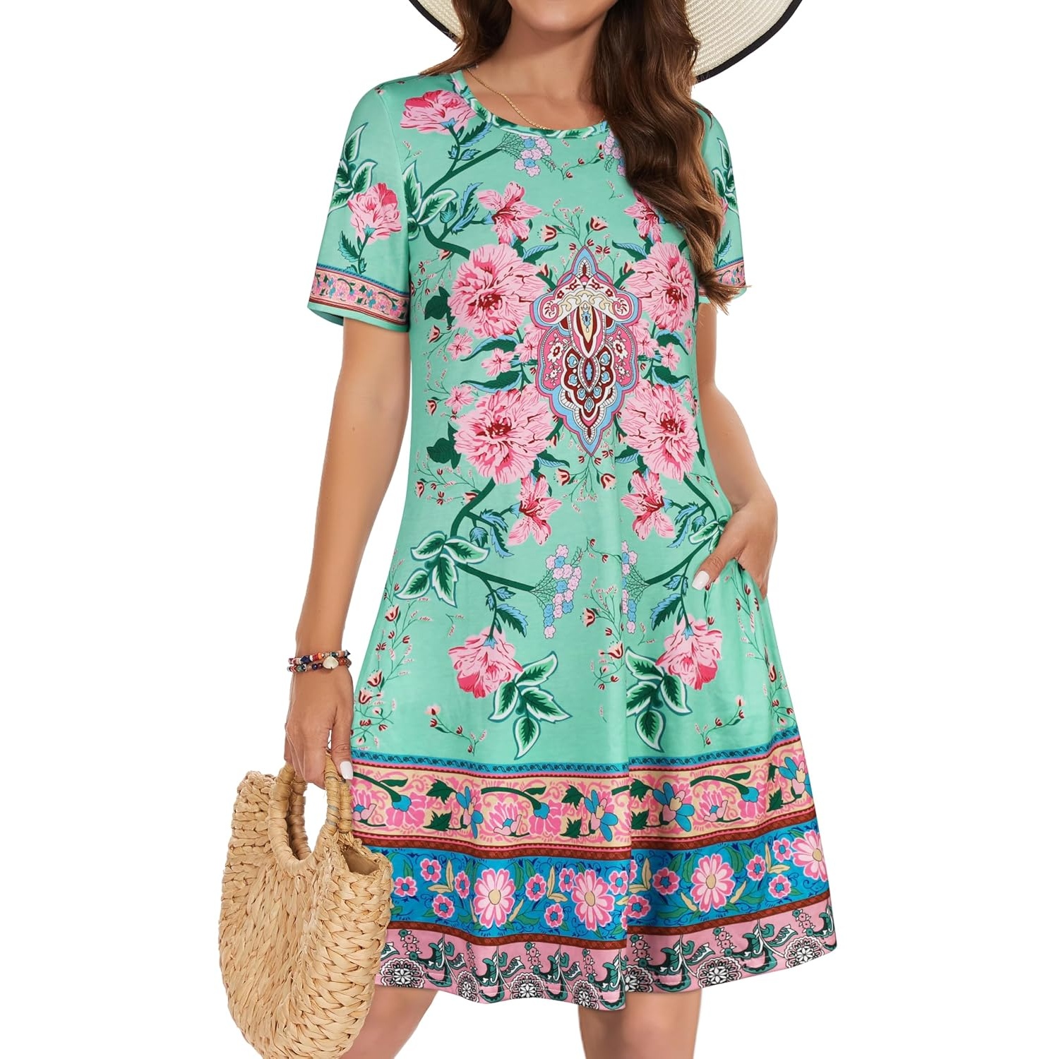 Casual Sundress Short Sleeve Beach Cover Ups For Women