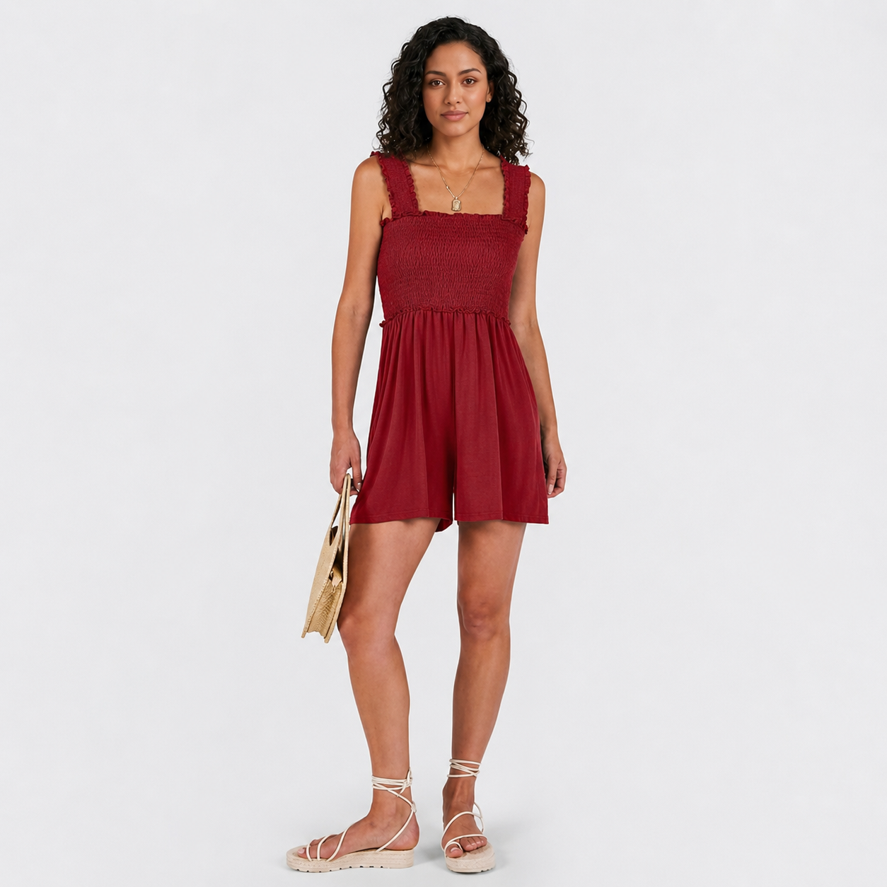 Smocked Loose Sleeveless Jumpsuit Romper For Women