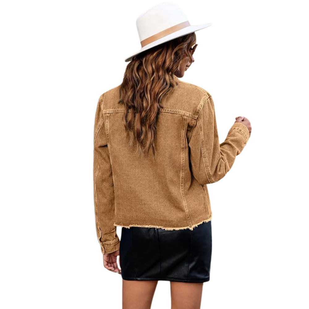 Women’s Distressed Denim Jacket Vintage Button Up Trucker Style