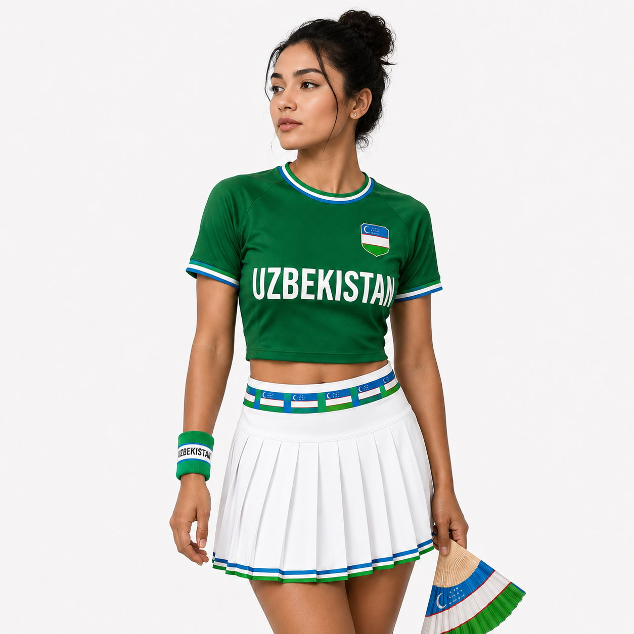 FIFA 2026 Uzbekistan Football Themed Two Piece Skirt Set For Women