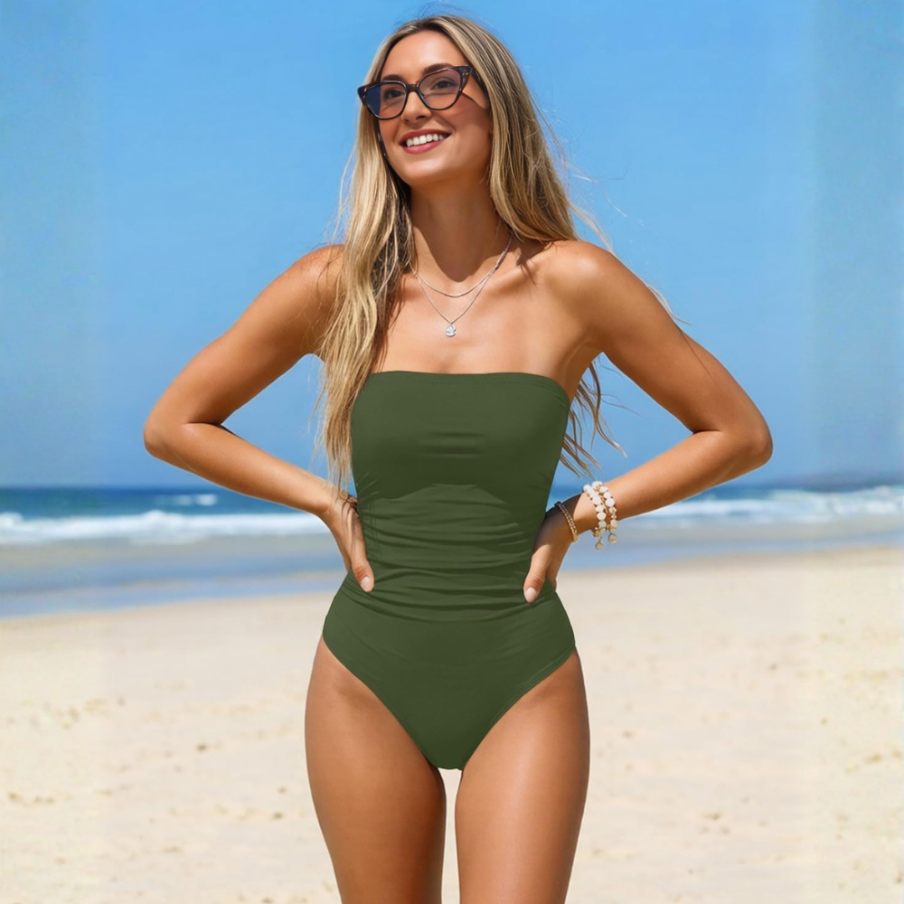 Strapless Bandeau One Piece Tummy Control Swimwear