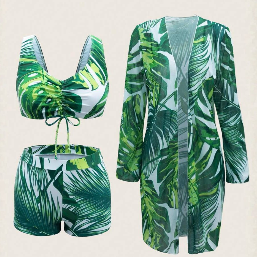 Tropical Plant Print Matching Swimwear Sets