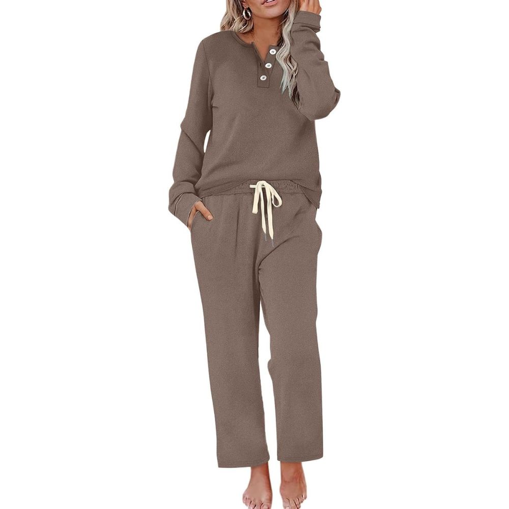 Lounge Sets for Women Two Piece - Button Down Sweatsuit Sweatpant with Pockets