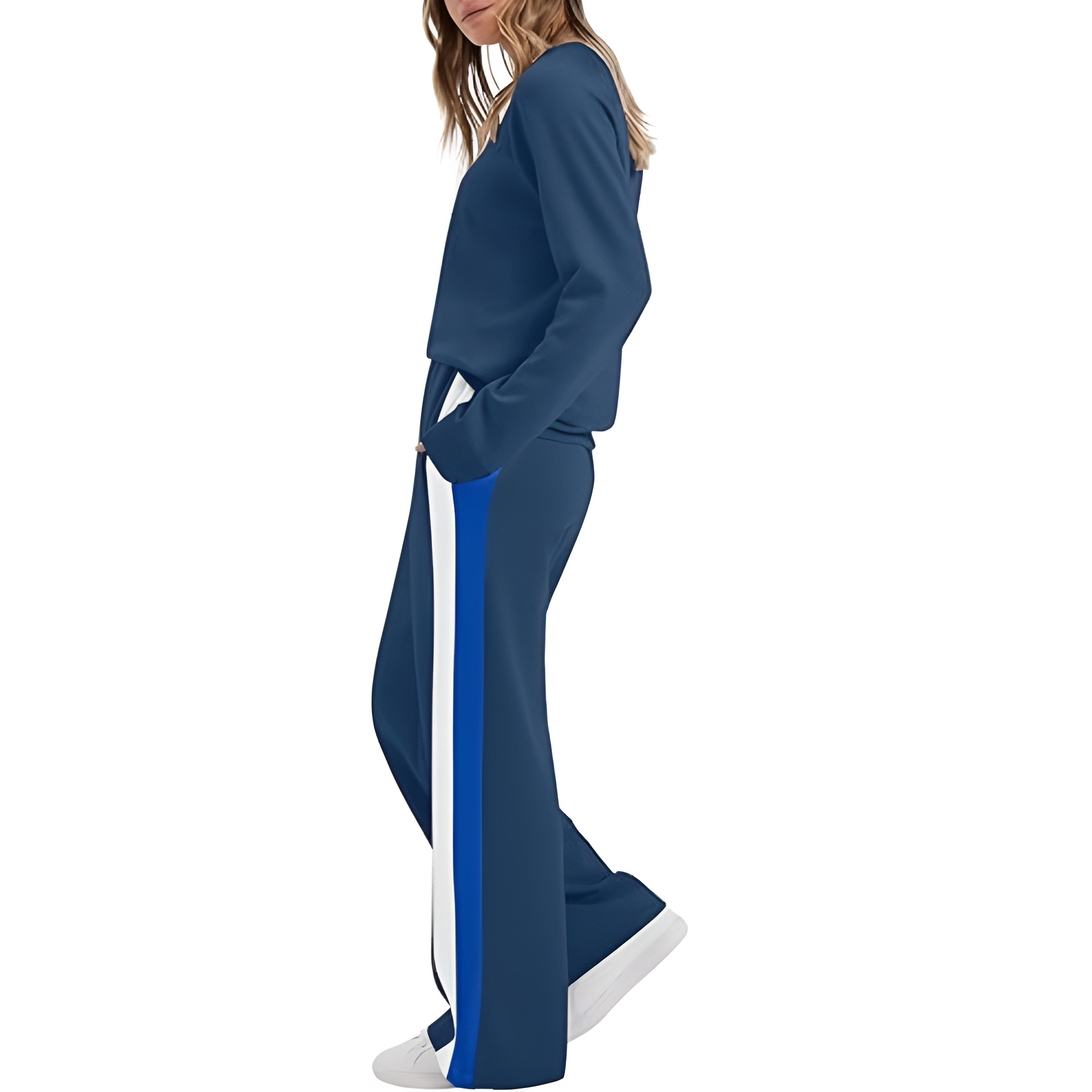 Two Piece Lounge Sweatsuit Set With Long Sleeve Top And Matching Pants For Women