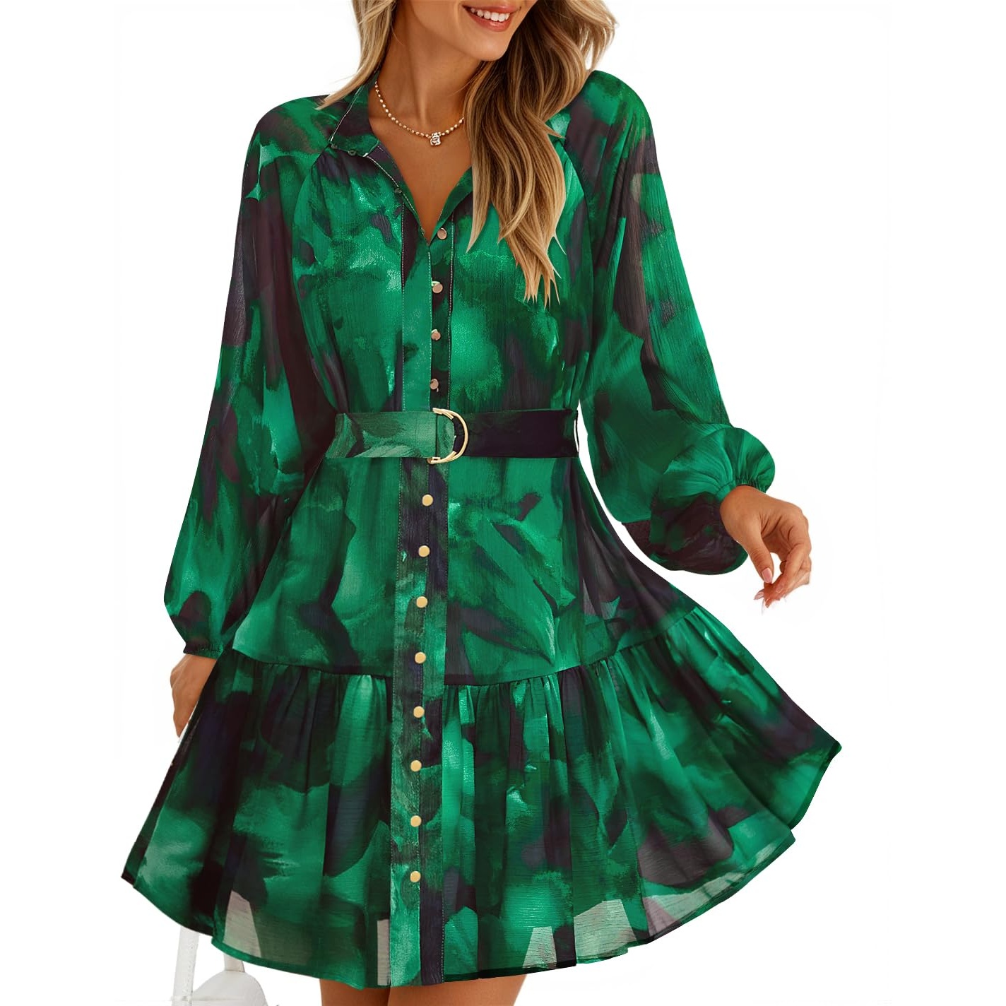 Floral Printed Long Sleeve Mini Dress For Women