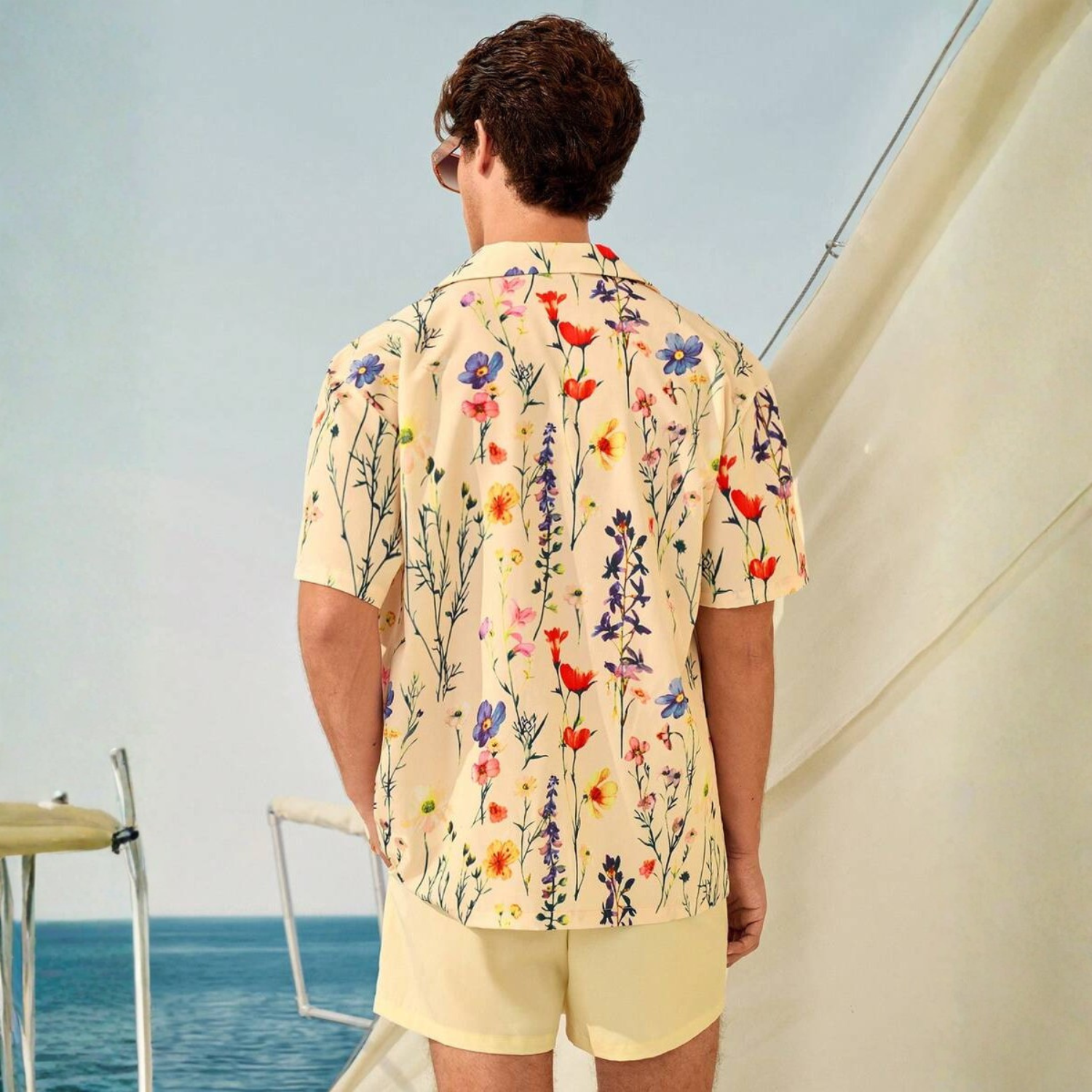 Floral Couple Beach Men Shirt Shorts And Women Swimwear Outfit Set