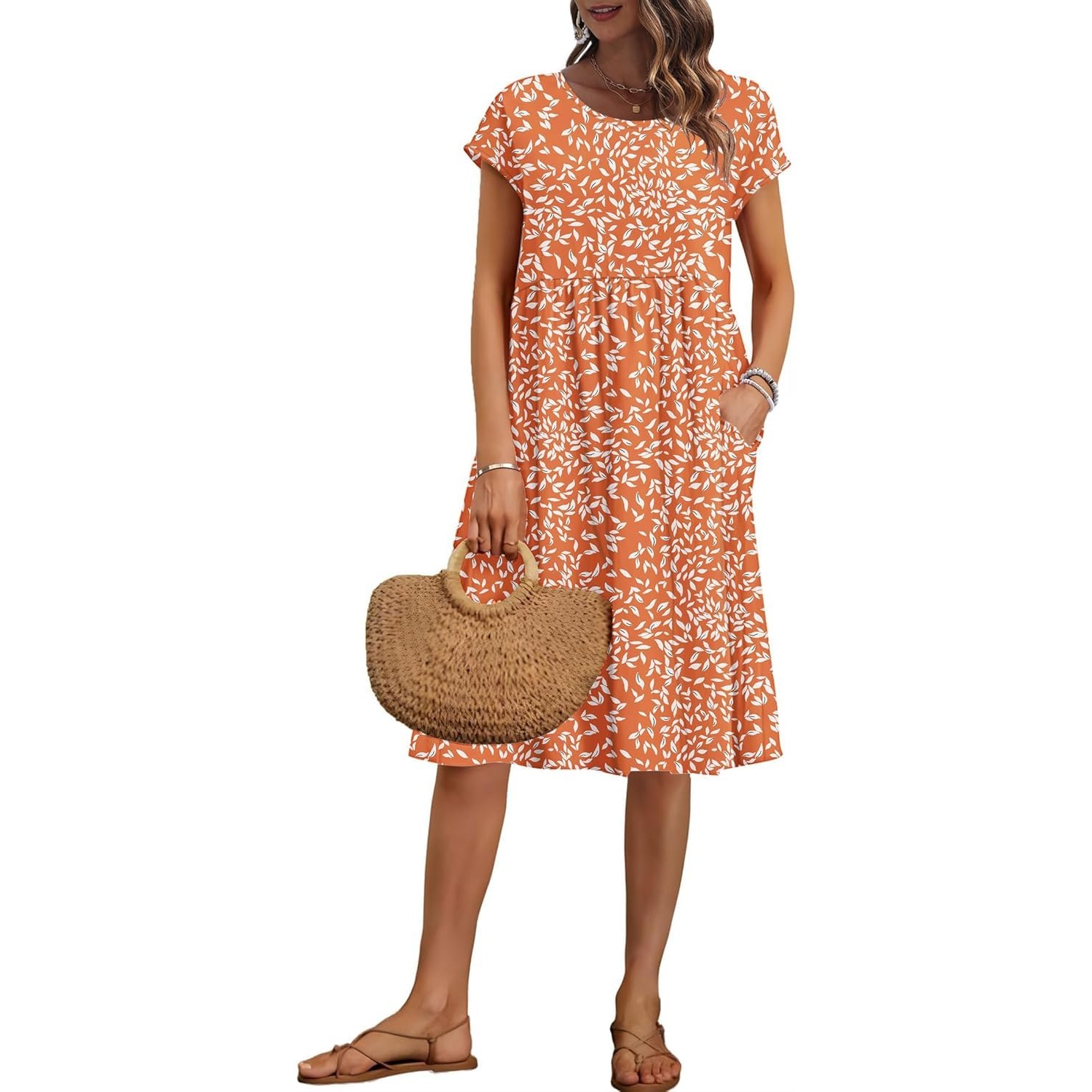 Cap Sleeve A Line Dress with Pockets for Women