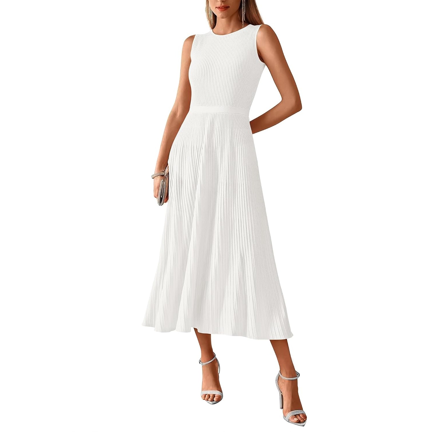 Casual Midi Sleeveless Pleated Dress For Women
