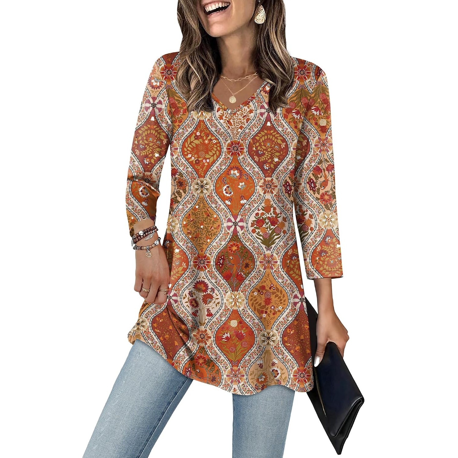 Casual Loose Sleeve Dressy Casual Tunic Tops For Women