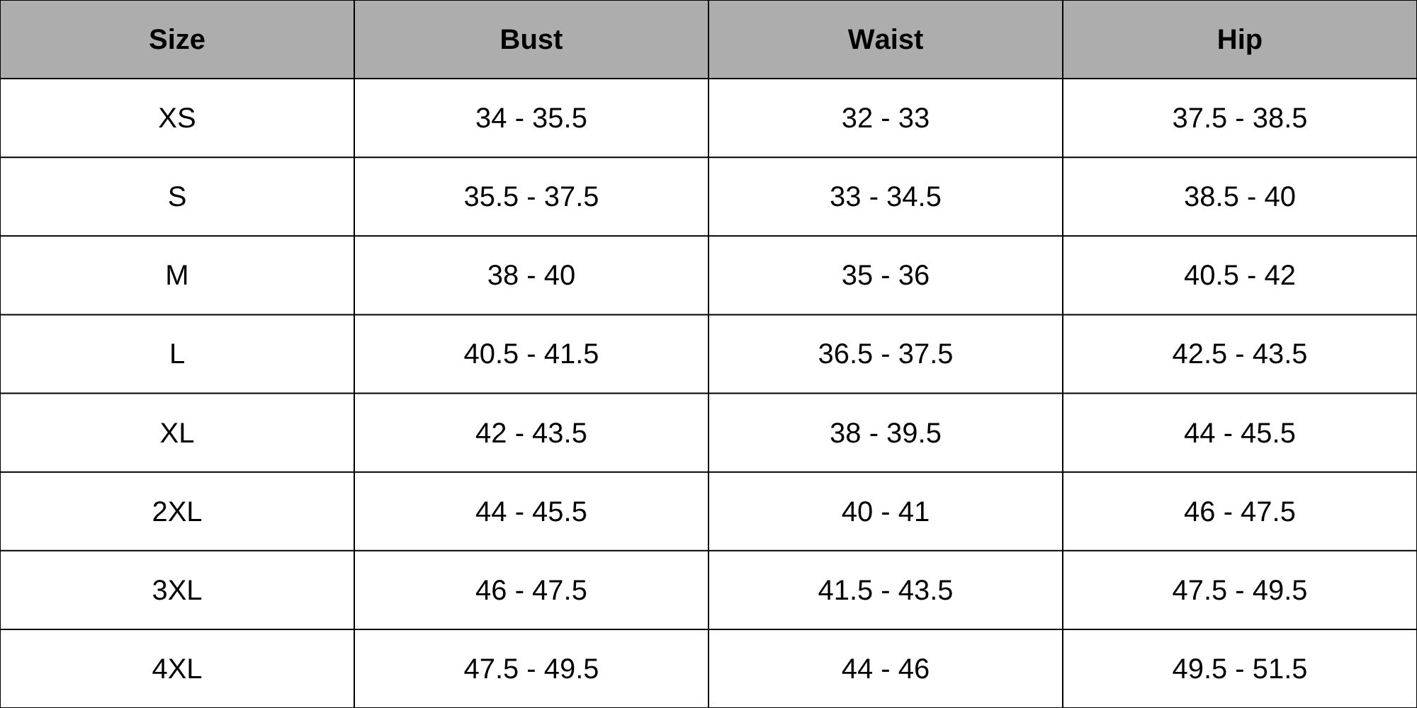 Size Chart