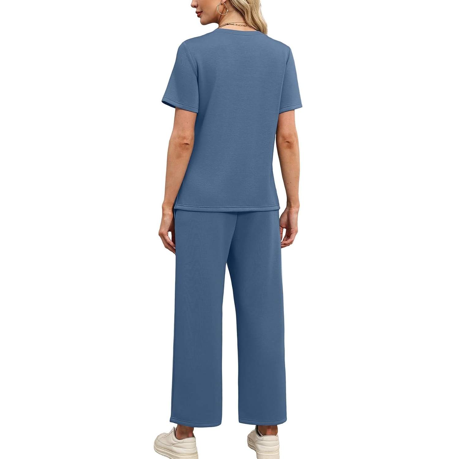 Two Piece Travel Outfit With Wide Length Pants For Women