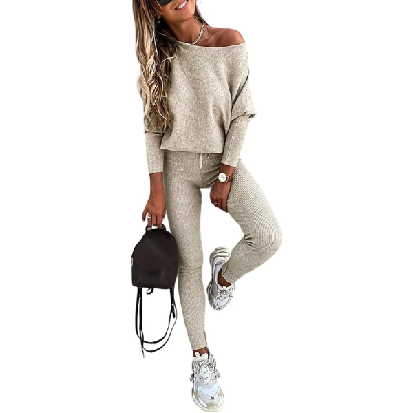 2 Piece Lounge Set With Long Sleeve Pullover And Drawstring Pants