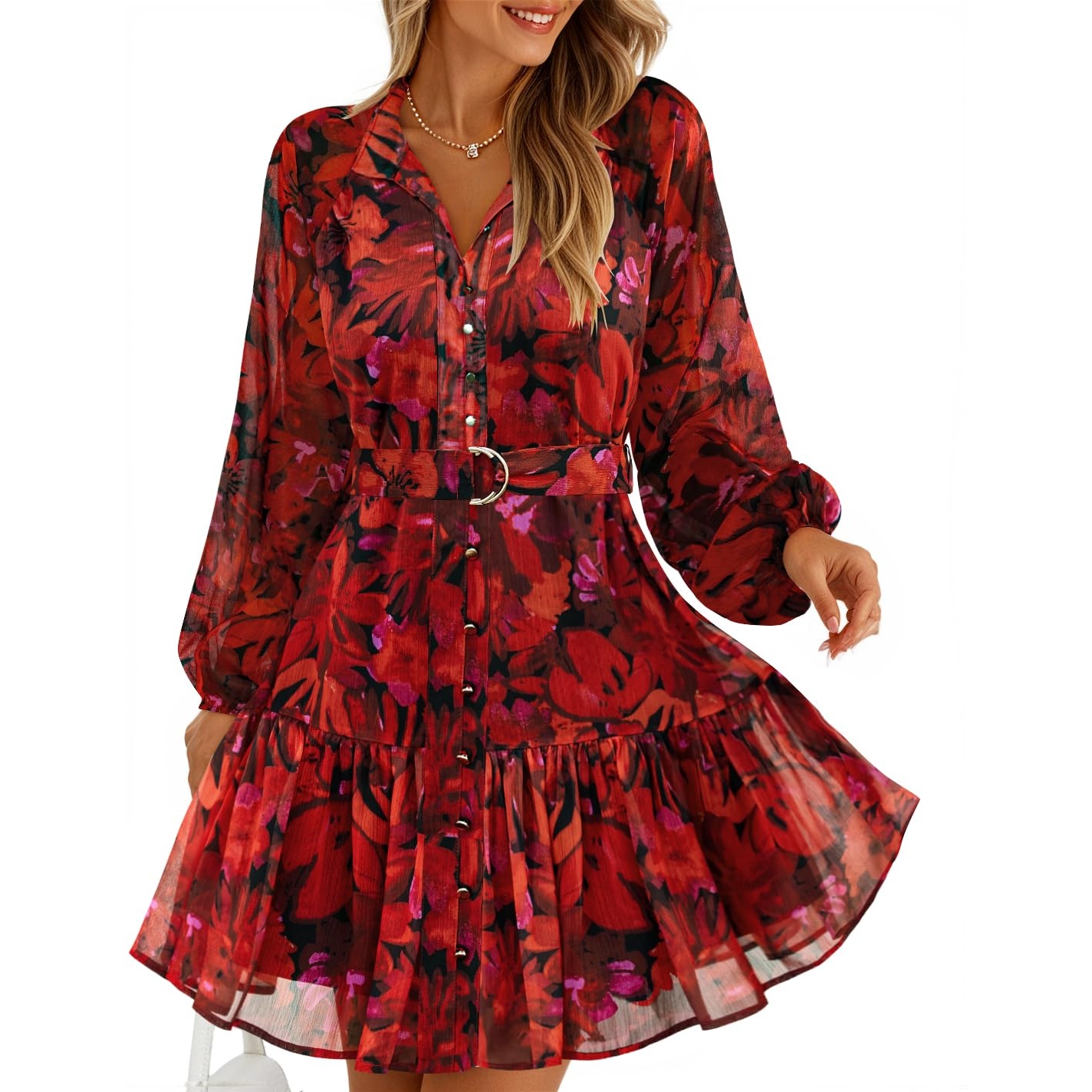 Floral Printed Long Sleeve Mini Dress For Women