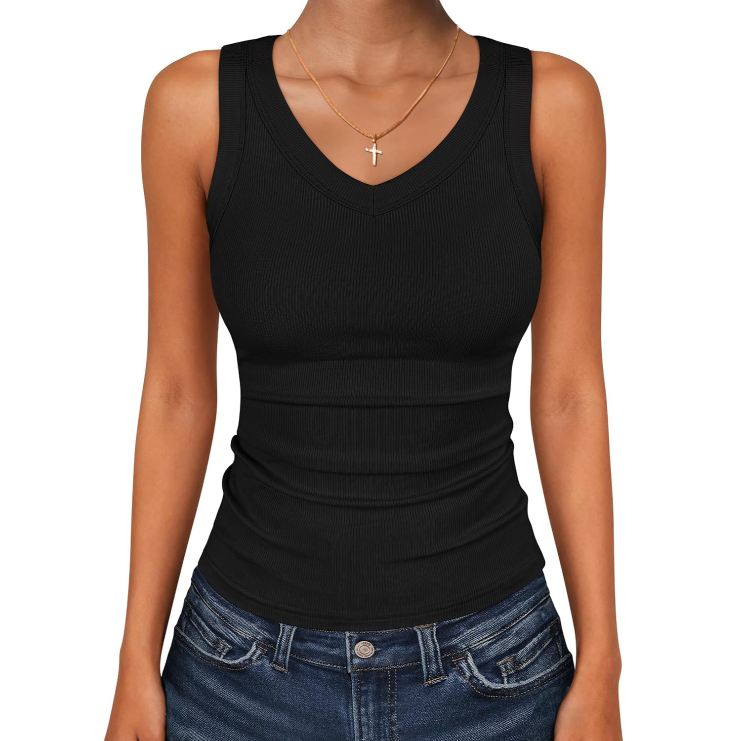 Casual Ribbed Knit Slim Fitted Sleeveless Tank Top for Women