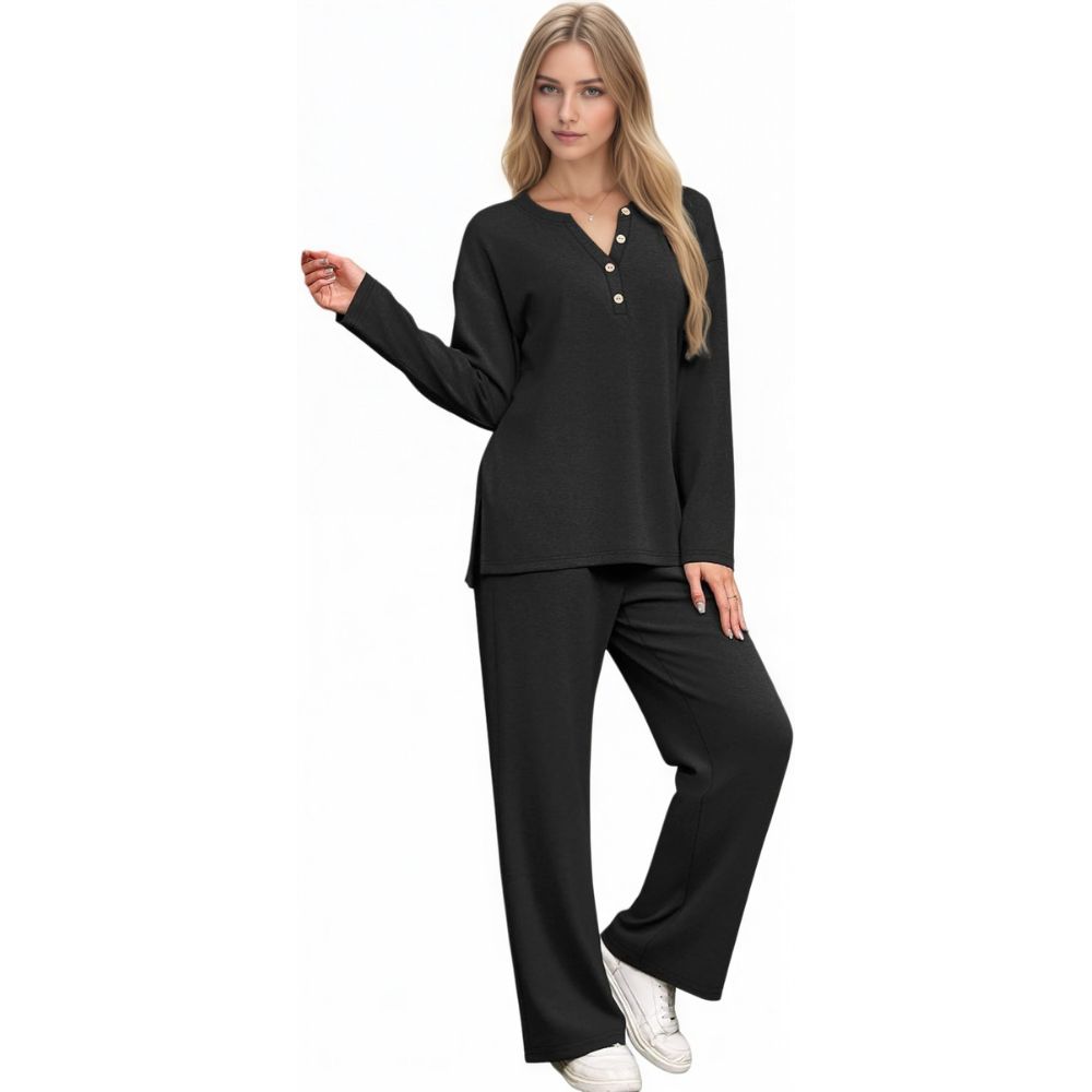 Lounge Sets for Women 2 Piece V Neck Button Matching Sweatsuit Loungewear