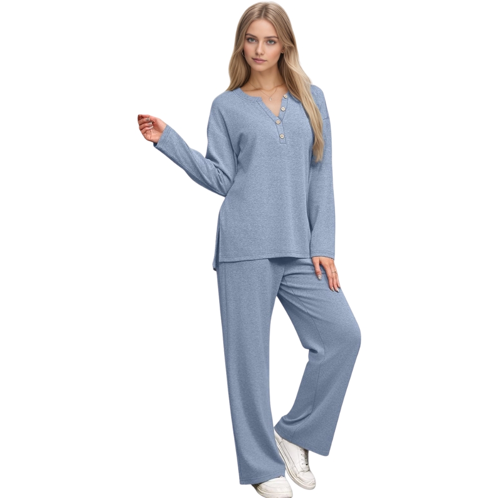 Two Piece Lounge Sets For Women With Button Sweatsuit Top Parts And Matching Pants