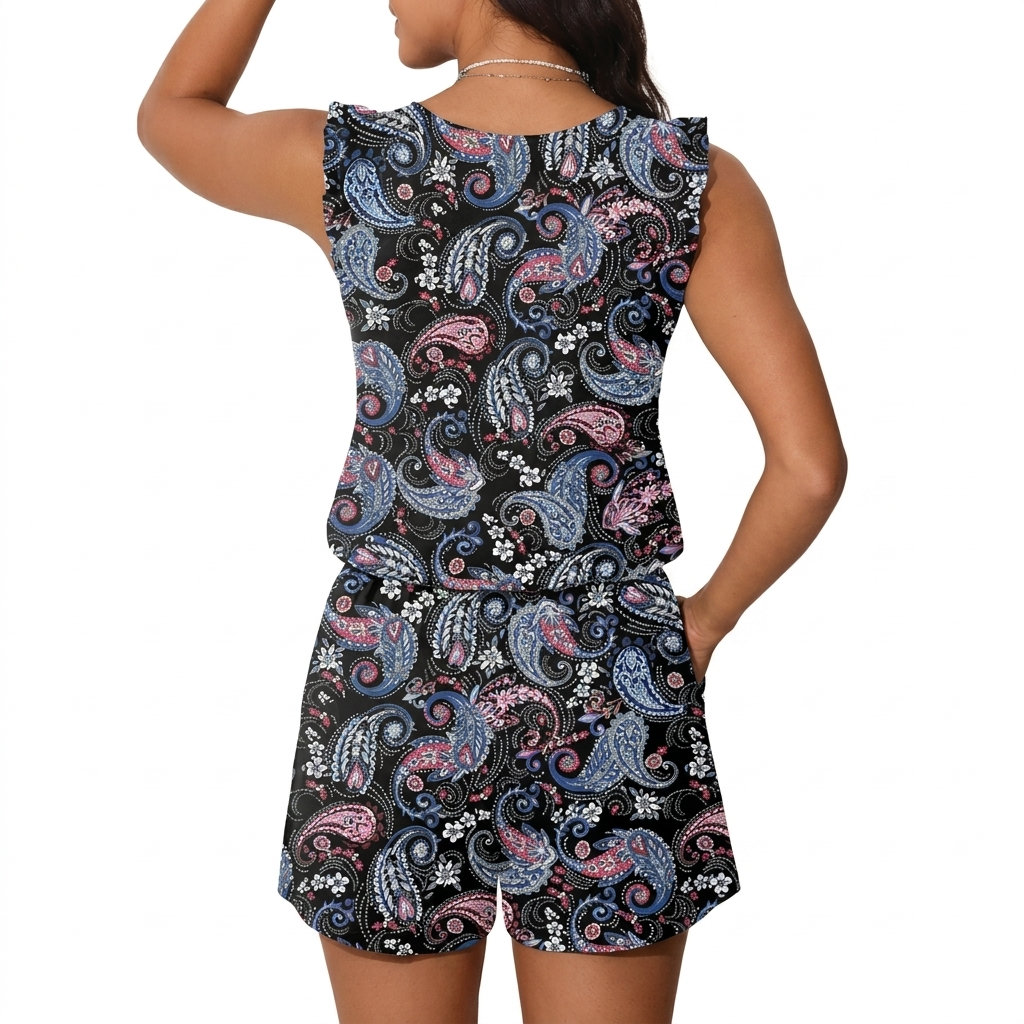 Modest One Piece Swim Romper For Women With Ruffle Sleeves And Pockets