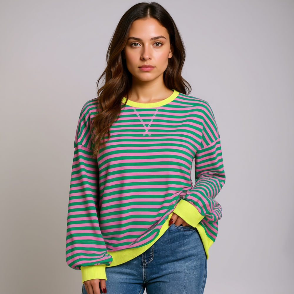 Women Oversized Striped Crewneck Sweatshirt