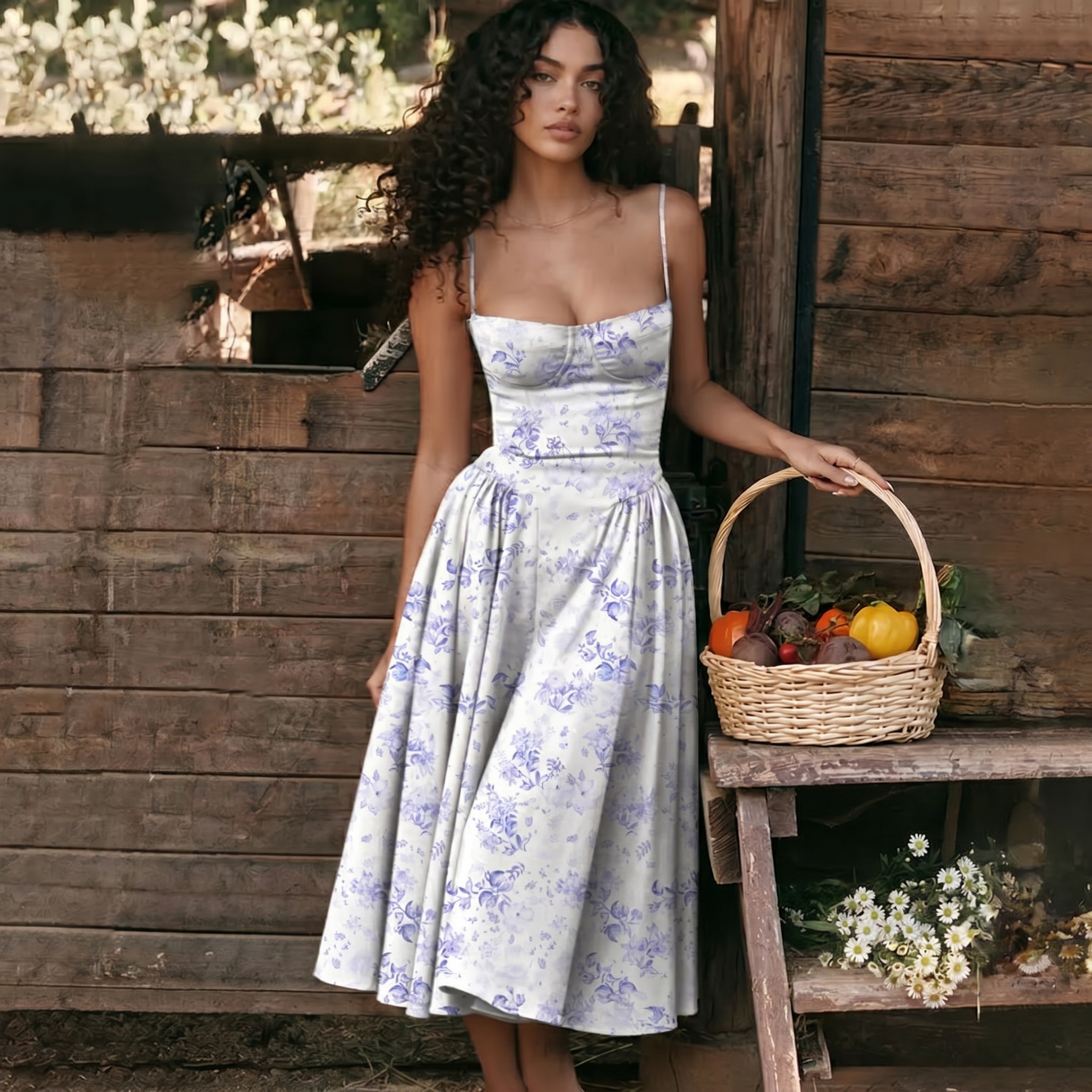 Structured Saturated Corset Silhouette Sling Dress
