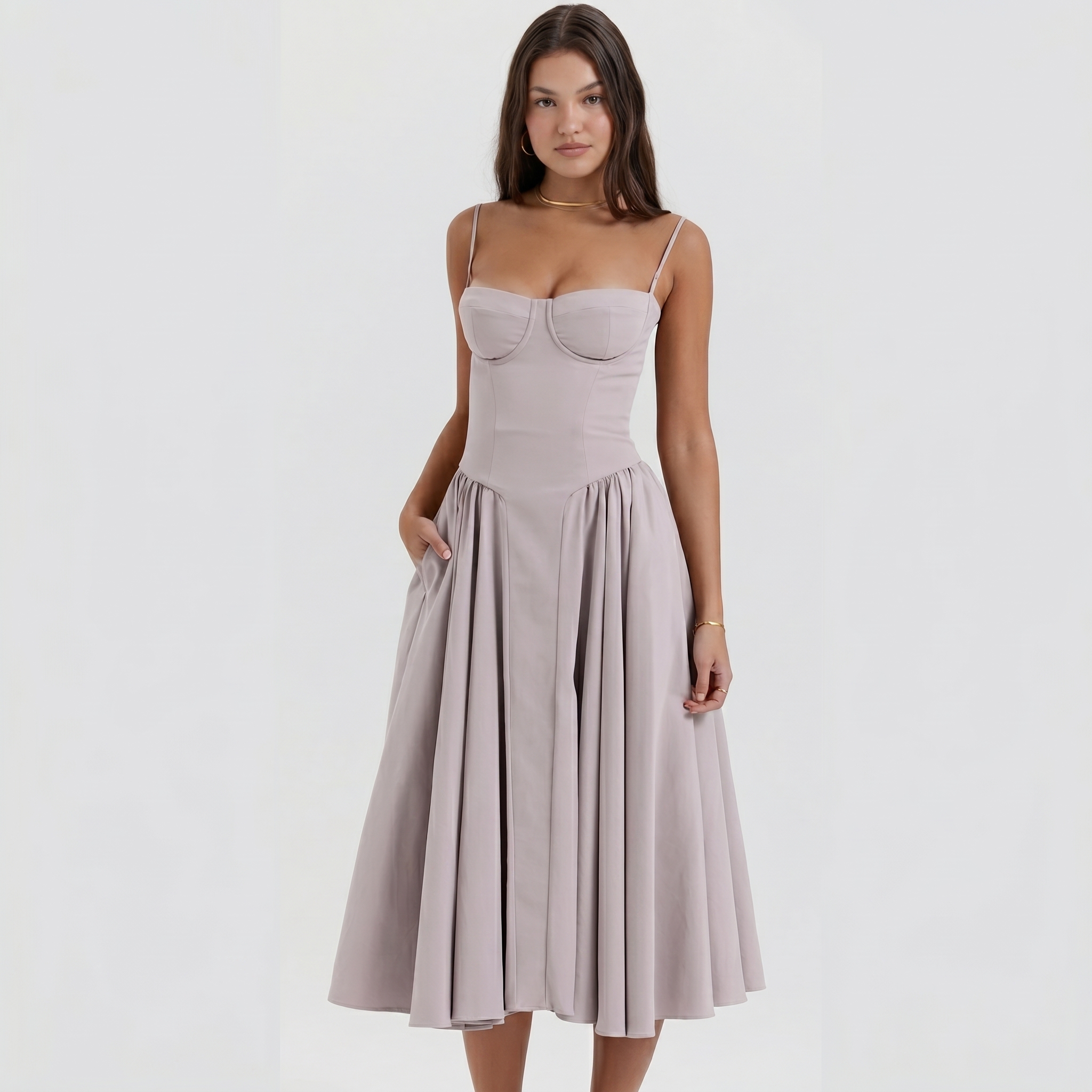 Structured Saturated Corset Silhouette Sling Dress