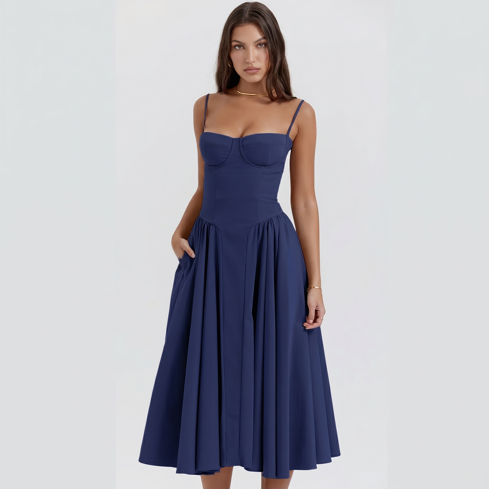 Structured Saturated Corset Silhouette Sling Dress