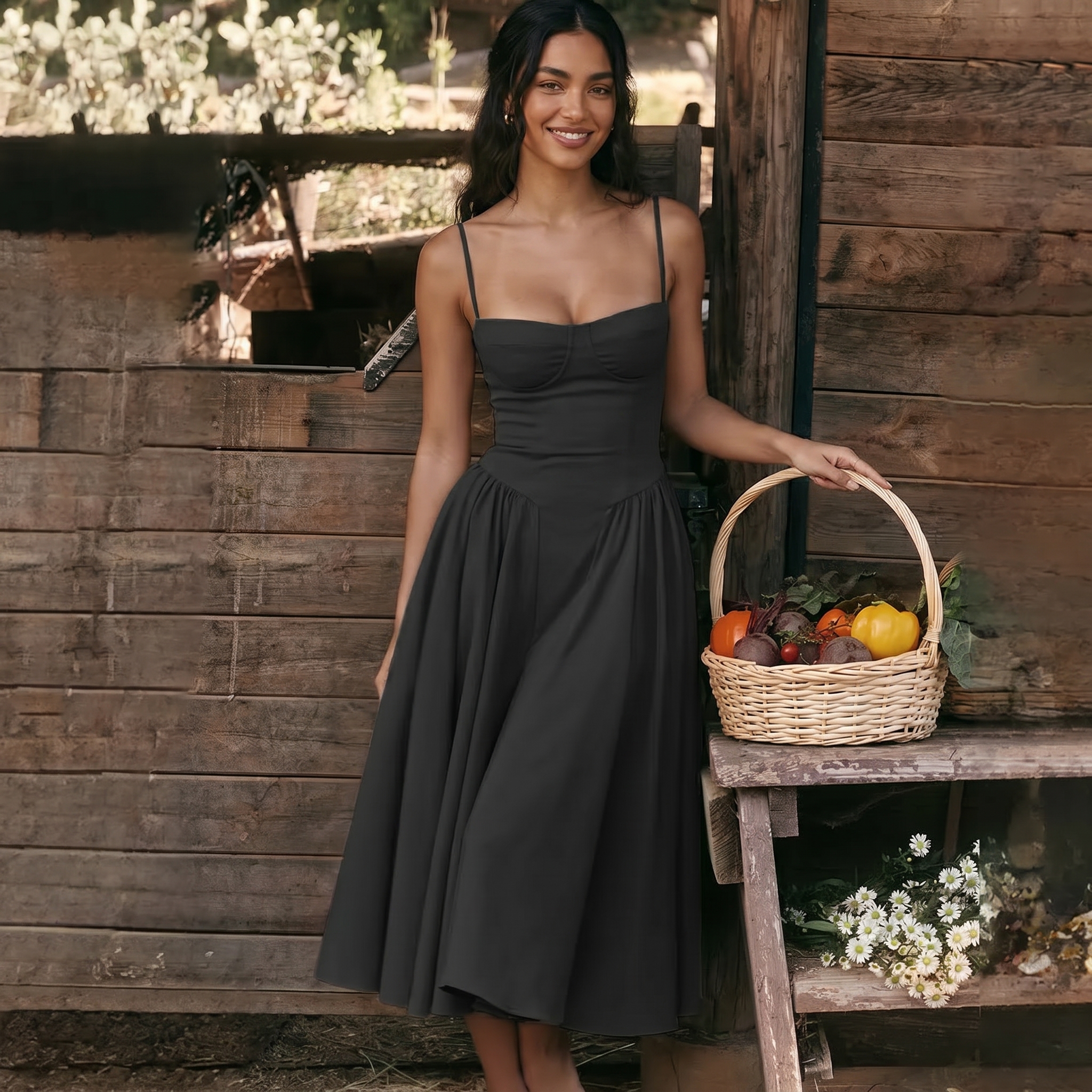 Structured Saturated Corset Silhouette Sling Dress