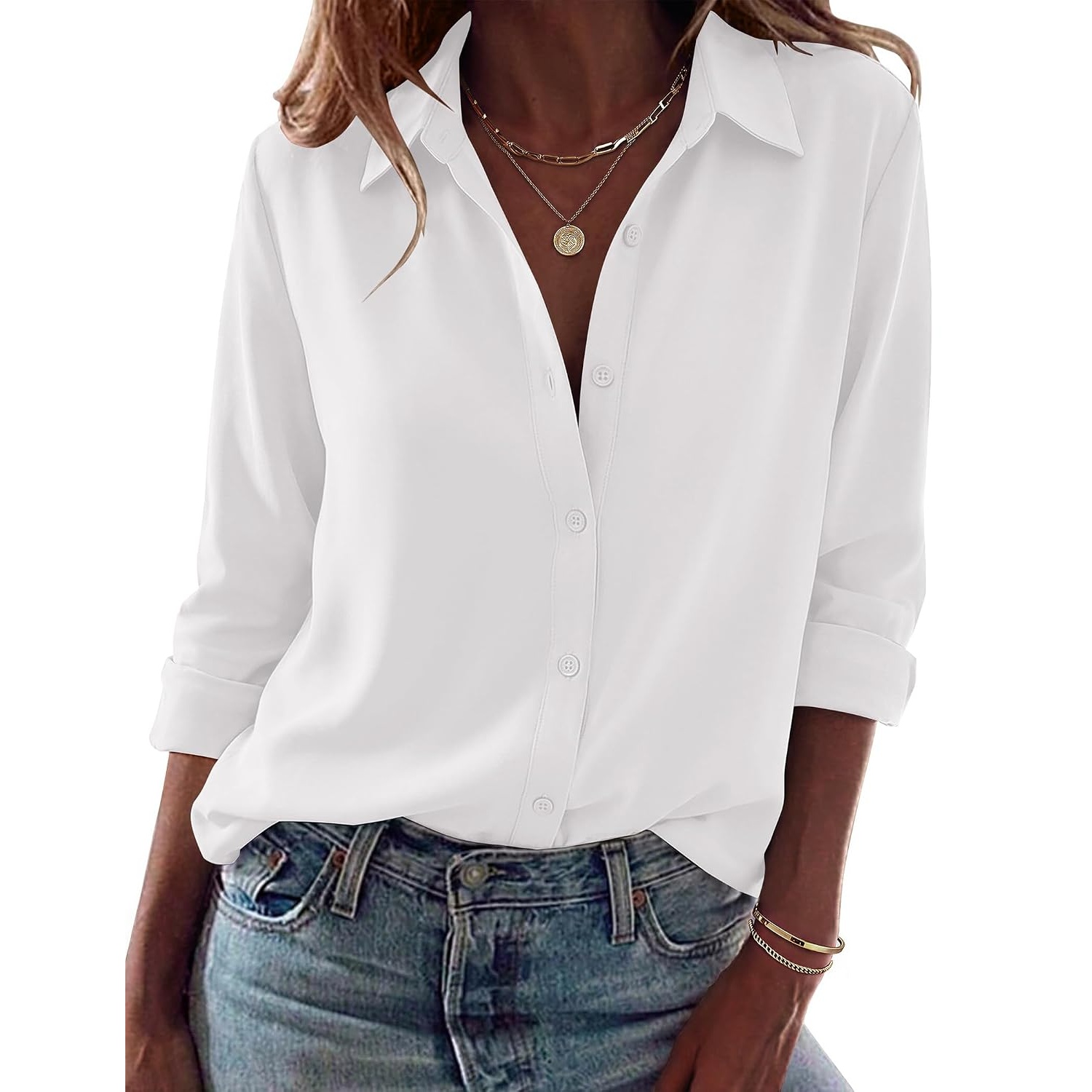 Casual Long Sleeve Button Down Blouse For Women