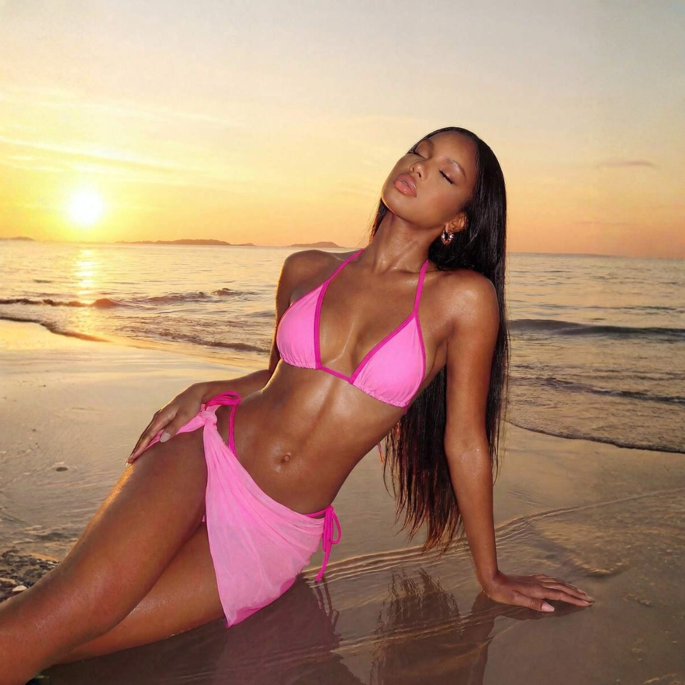 Solid Matching Swimwear Set For Men And Women