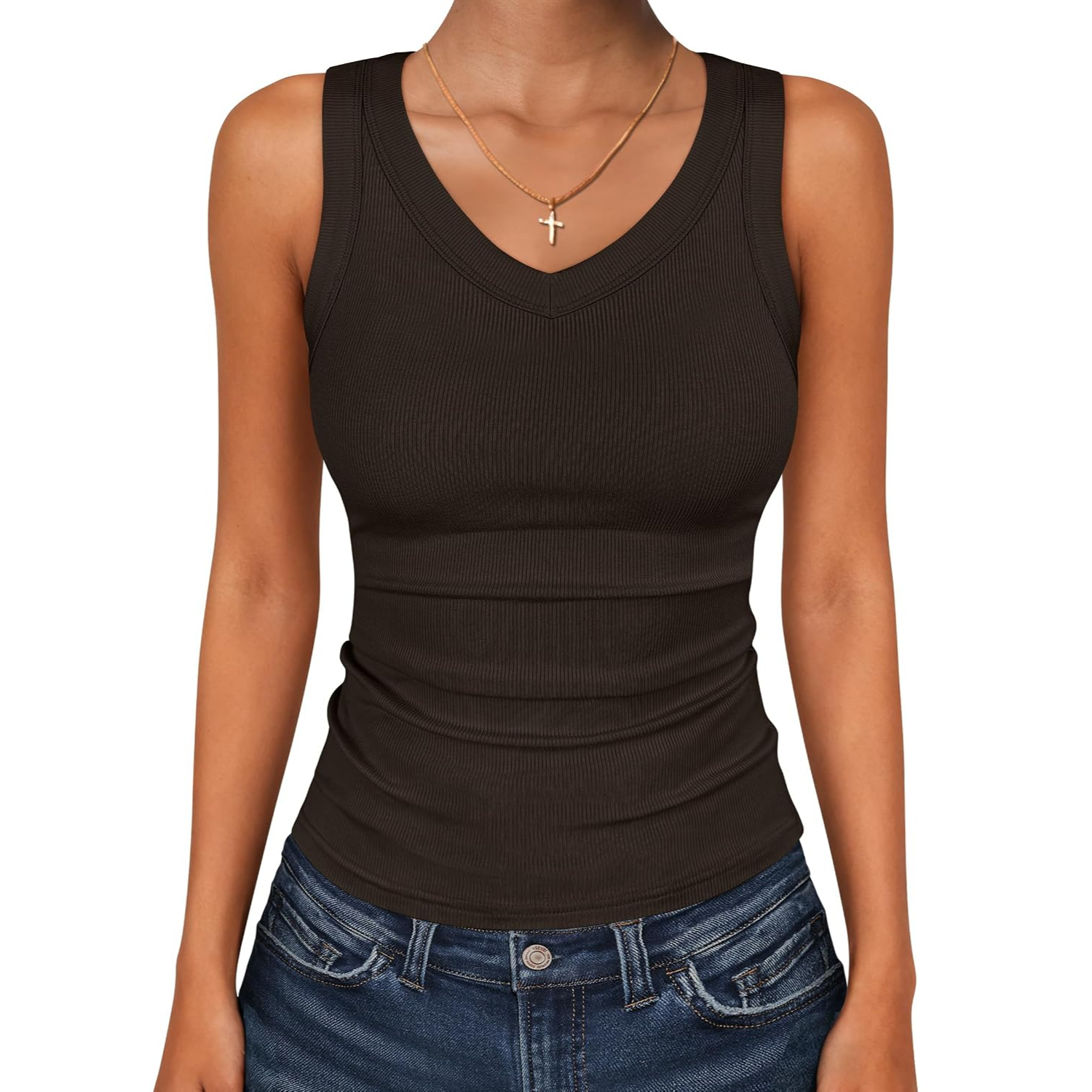 Casual Ribbed Knit Slim Fitted Sleeveless Tank Top for Women